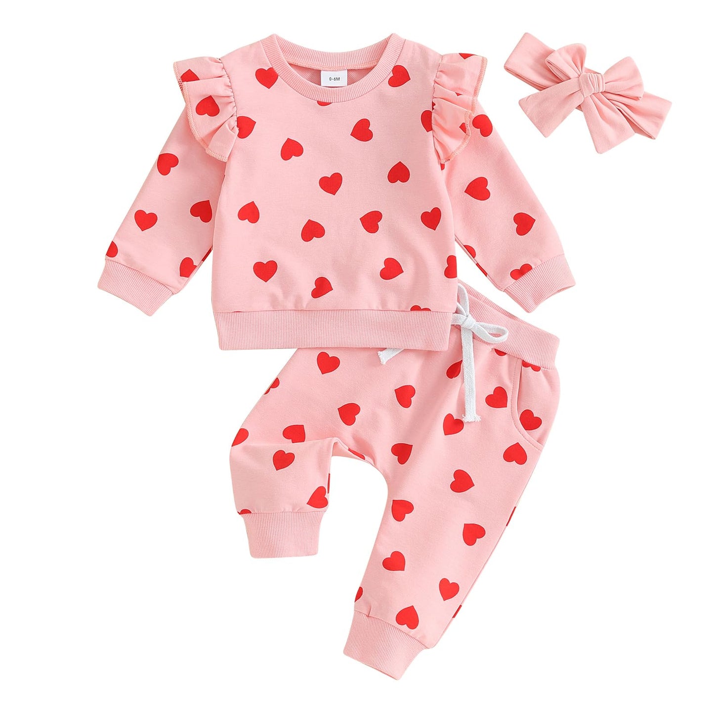 BeQeuewll Baby Girl Valentines Outfit Long Sleeve Heart Print Sweatshirt Jogger Pants 2Pcs Baby Girls Valentine Clothes