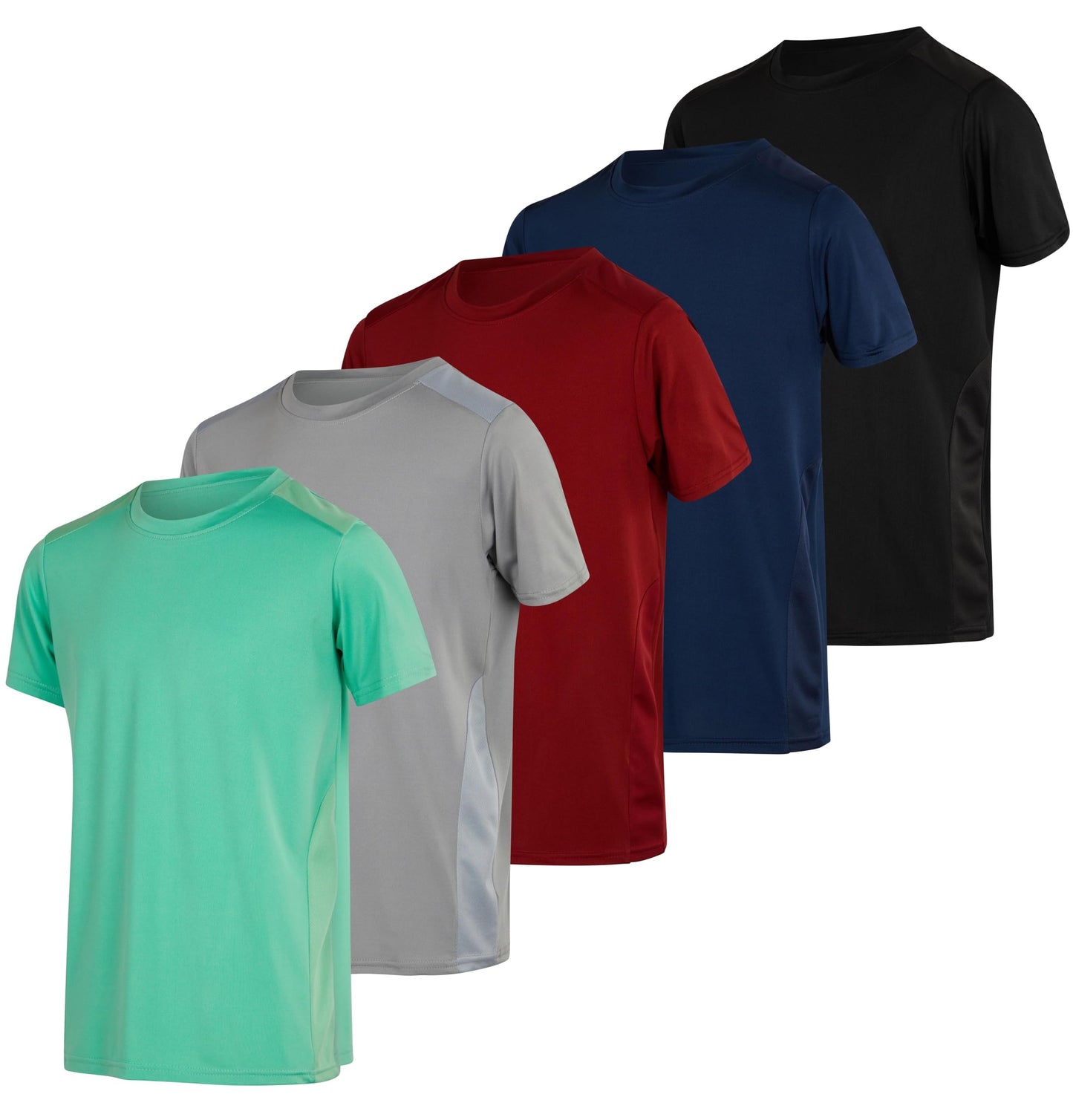 Real Essentials 5 Pack: Youth Dry-Fit Wicking Active Athletic Performance Short Sleeve T-Shirt Boys & Girls Shirts