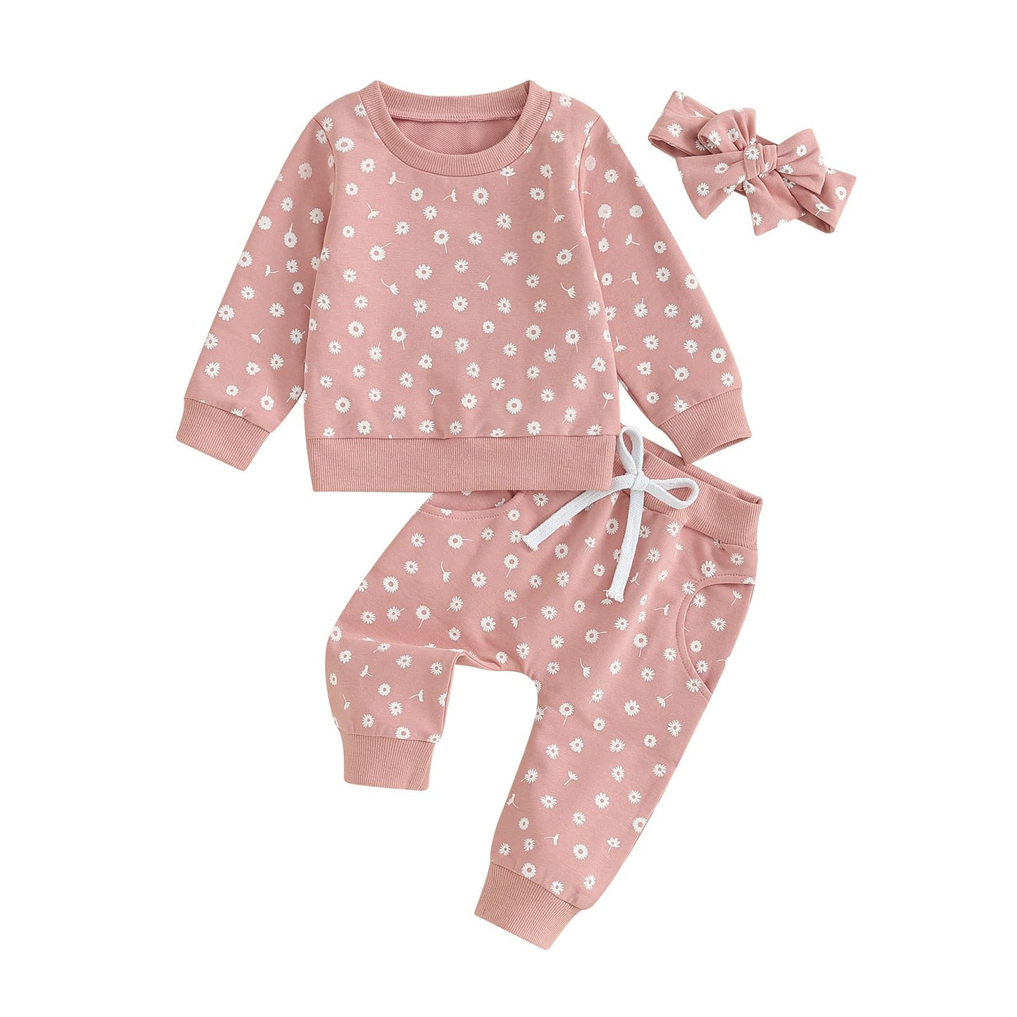 BeQeuewll Baby Girl Valentines Outfit Long Sleeve Heart Print Sweatshirt Jogger Pants 2Pcs Baby Girls Valentine Clothes