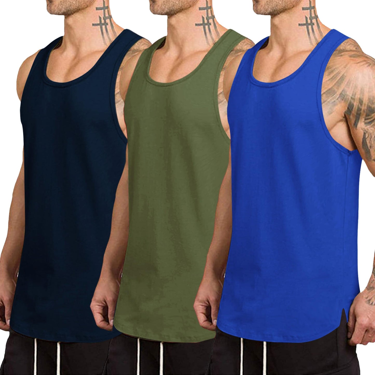 COOFANDY Men's 3 Pack Quick Dry Workout Tank Top Gym Muscle Tee Fitness Bodybuilding Sleeveless T Shirt