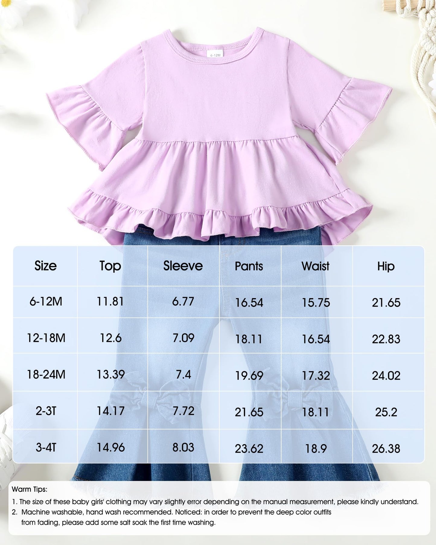 Kucnuzki Toddler Baby Girls Clothes Short Sleeve Shirt Top Flare Denim Jeans 2 Piece Outfits For Girls Cute Clothing Set