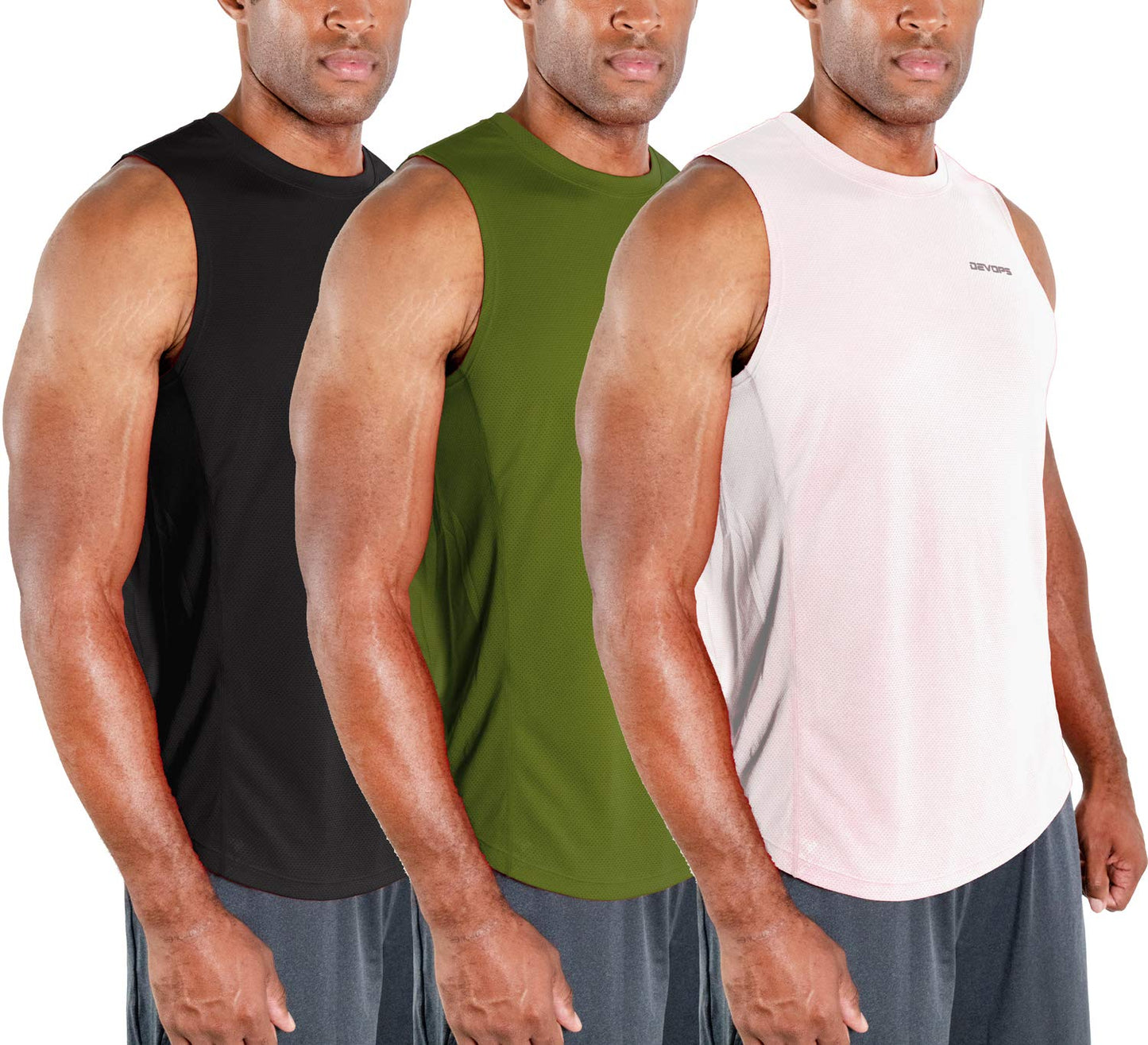 DEVOPS 3 Pack Men's Muscle Shirts Sleeveless Dry Fit Gym Workout Tank Top