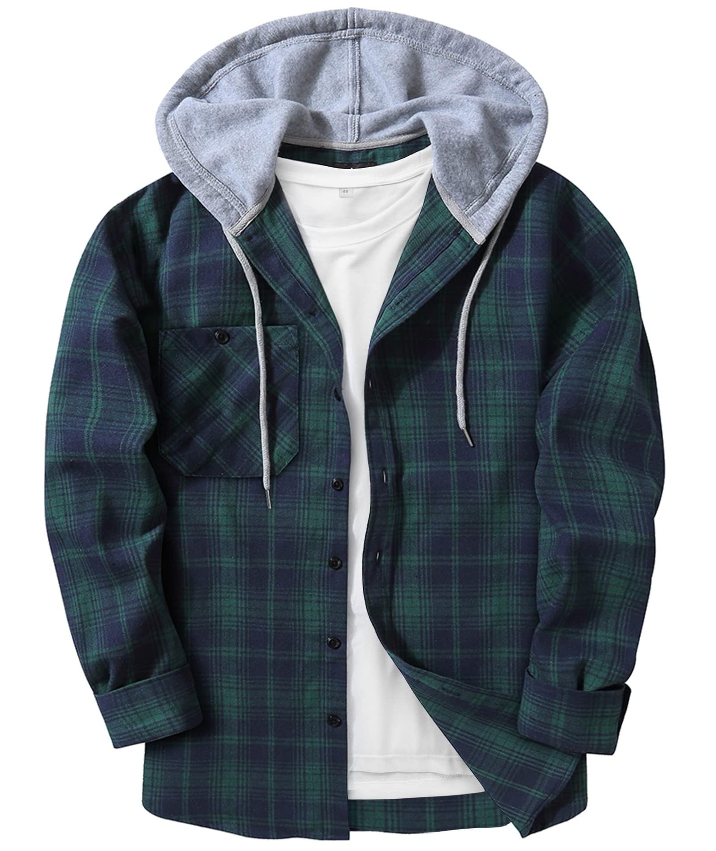 ZITY Men's Flannel Hoodie Shirts Casual Button Down Plaid Shirt Jackets for Men Long Sleeve Stylish Hooded with Pocket