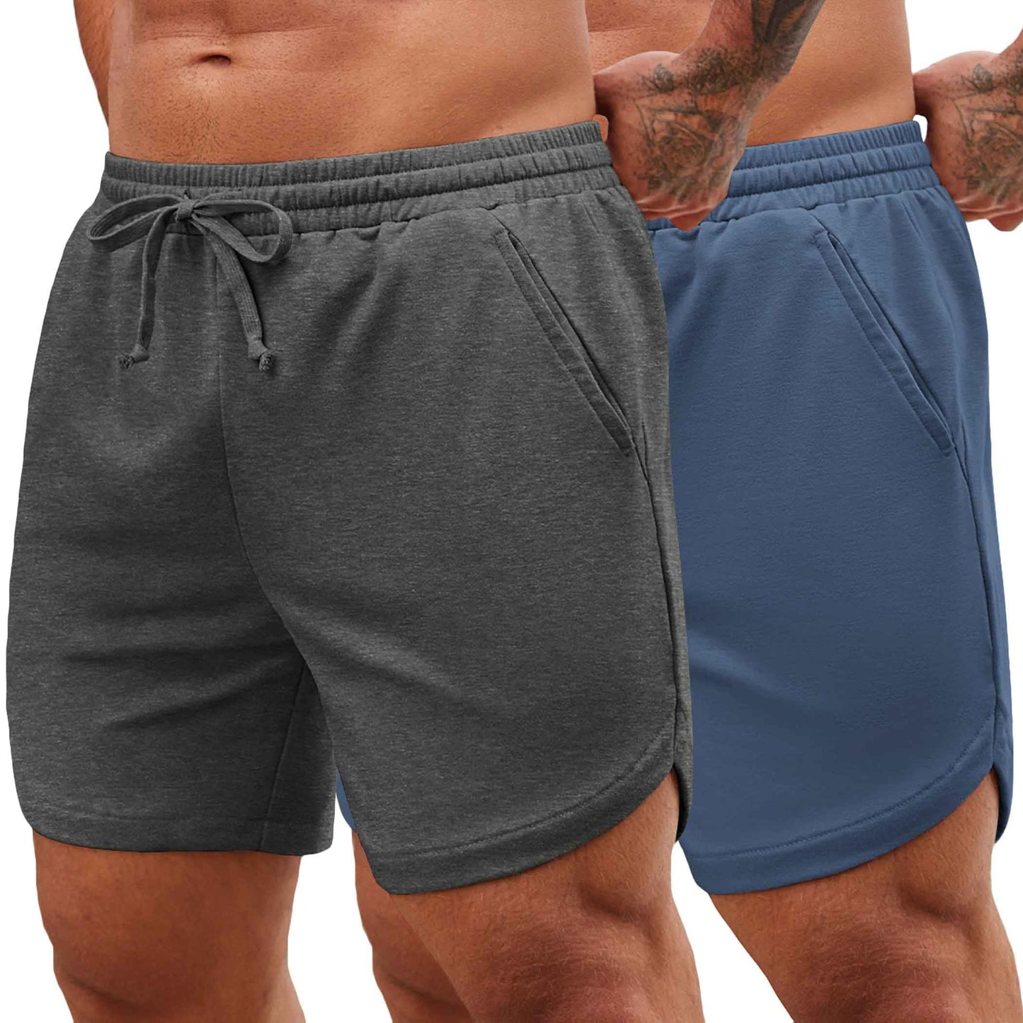 COOFANDY Mens 2 Pack Gym Workout Shorts Muscle Fit Lightweight Training Pants Bodybuilding Sports Jogger with Pockets