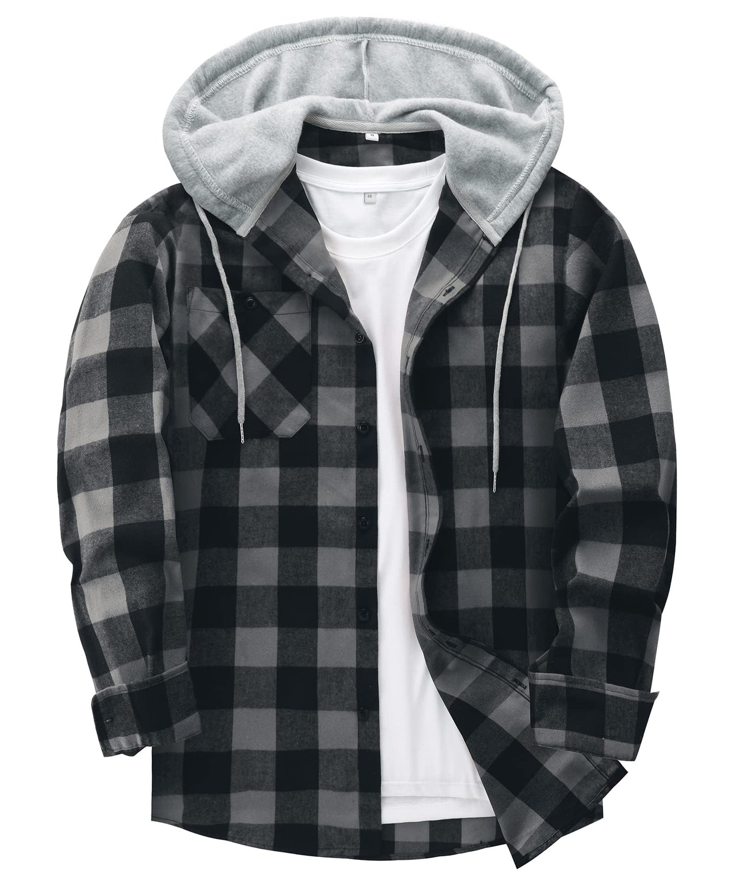 ZITY Men's Flannel Hoodie Shirts Casual Button Down Plaid Shirt Jackets for Men Long Sleeve Stylish Hooded with Pocket