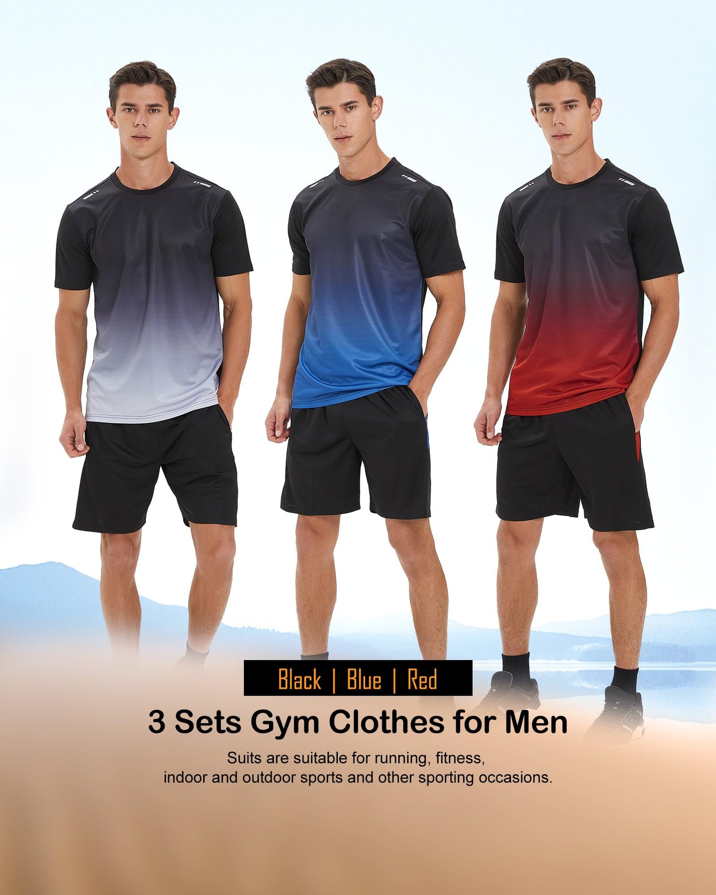 BOOMCOOL Gym Clothes for Men Workout Shirts Sets Outfits 3 Pack for Running Football Athletic Exercise Fit for Out T Sports