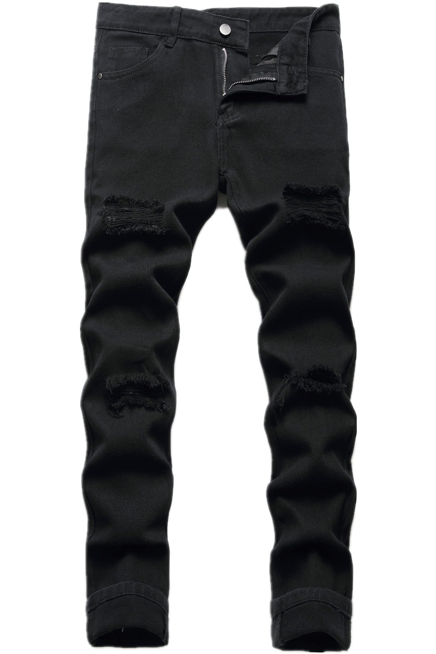 Boy's Skinny Fit Ripped Destroyed Distressed Stretch Slim Jeans Pants