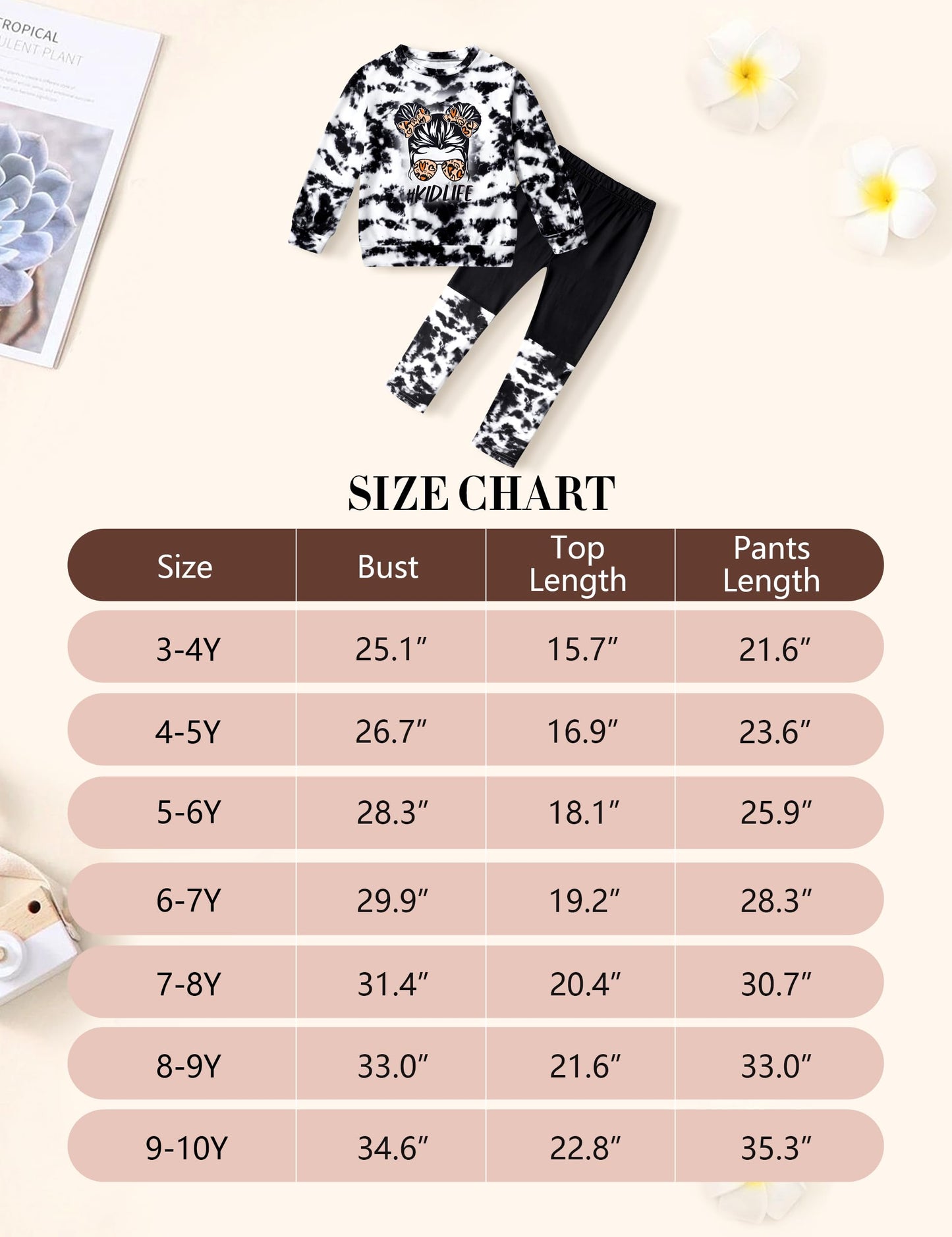 DONWEN Toddler Girl Clothes,Tie Dye Sweatsuit 2 Piece Girls Outfits Graphic Pullover Top Pants Girls Fall Winter Outfit