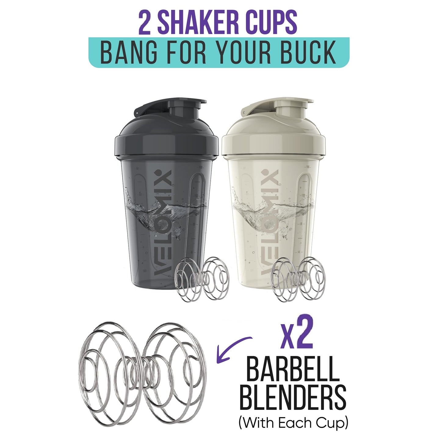 -2 Pack- 20 oz Protein Shaker Bottles for Protein Mixes - 2x Wire Whisk | Leak Proof Shaker Cups for Protein Shakes and Pre Workout | Protein Shaker Bottle Pack | Protein Mixer Cup