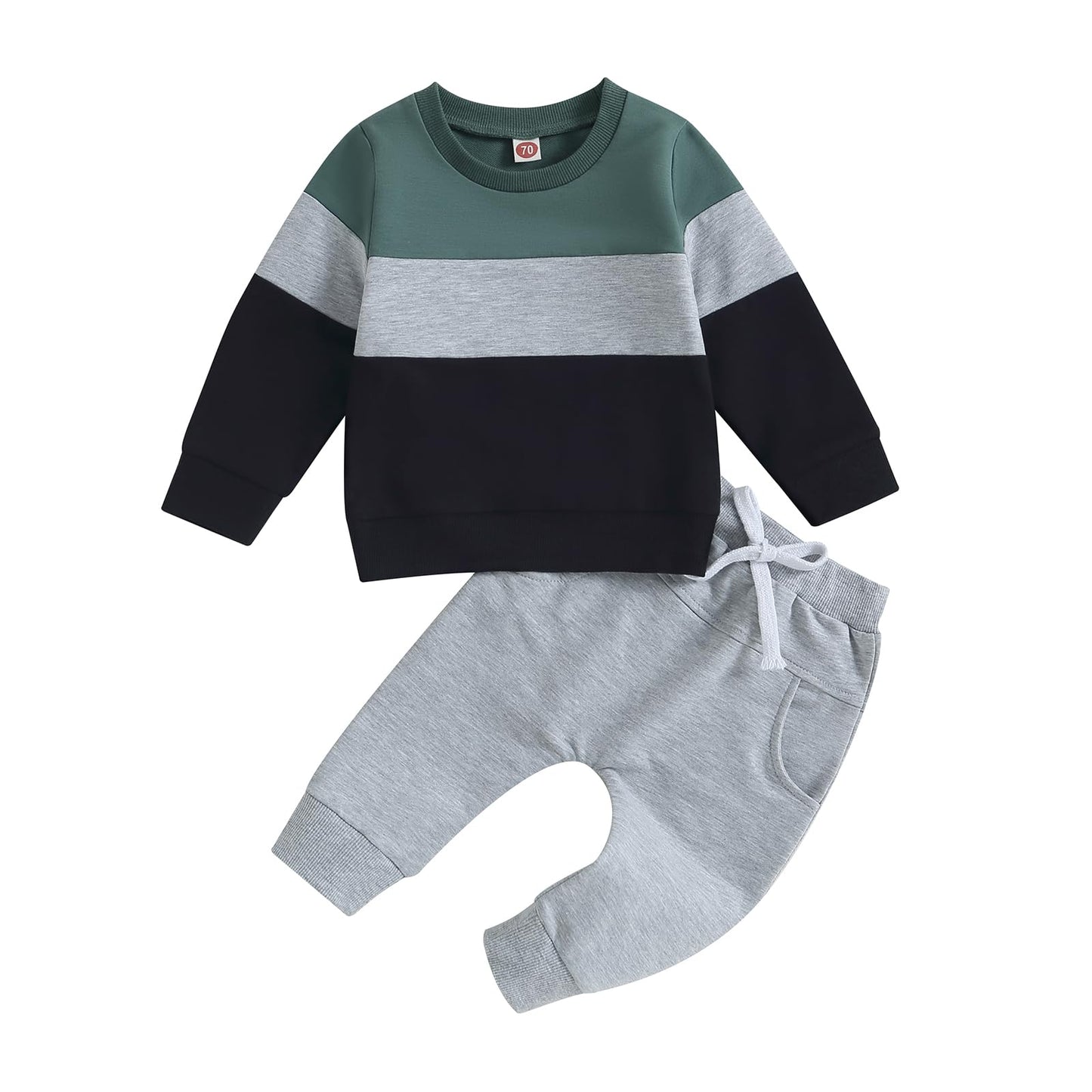 Kupretty Toddler Baby Boy Fall Winter Clothes Color Block Long Sleeve Sweatshirt Pullover Tops + Joggers Pants Outfit Set