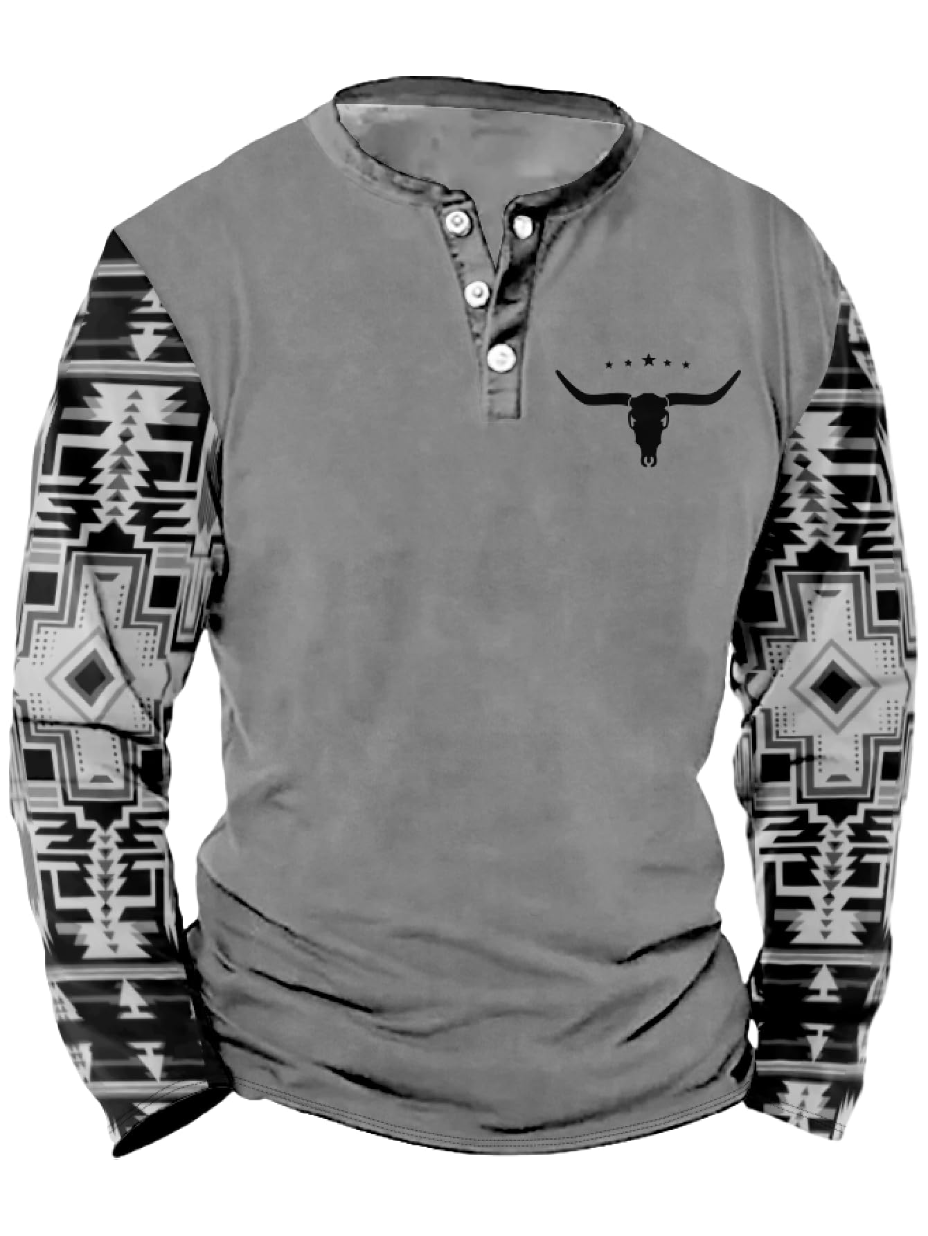 Mens Western Shirts Long Sleeve Aztec Button Down Henley Shirt Country Cowboy Slim Fit T Shirt Tee Tops for Men S-5XL