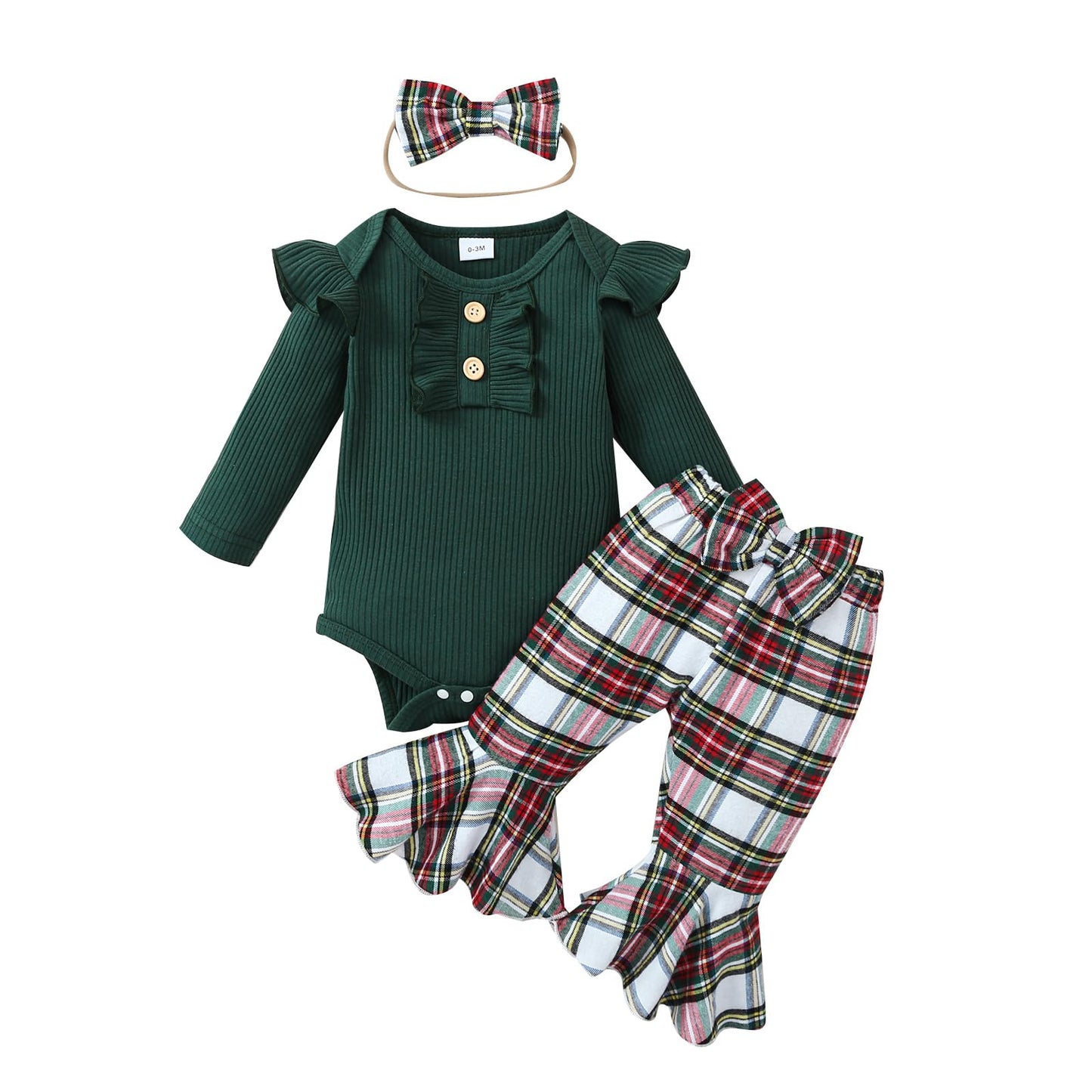 fhutpw Newborn Baby Girl Clothes Infant Rib Frill Long Sleeve Romper Flared Pants Headband Set 3pcs Fall Winter Outfits