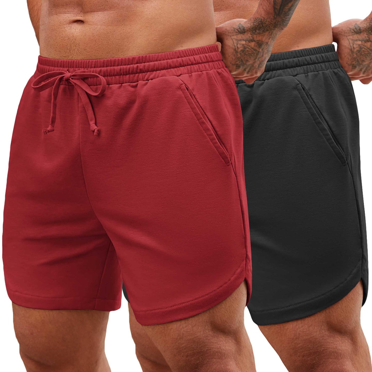 COOFANDY Mens 2 Pack Gym Workout Shorts Muscle Fit Lightweight Training Pants Bodybuilding Sports Jogger with Pockets