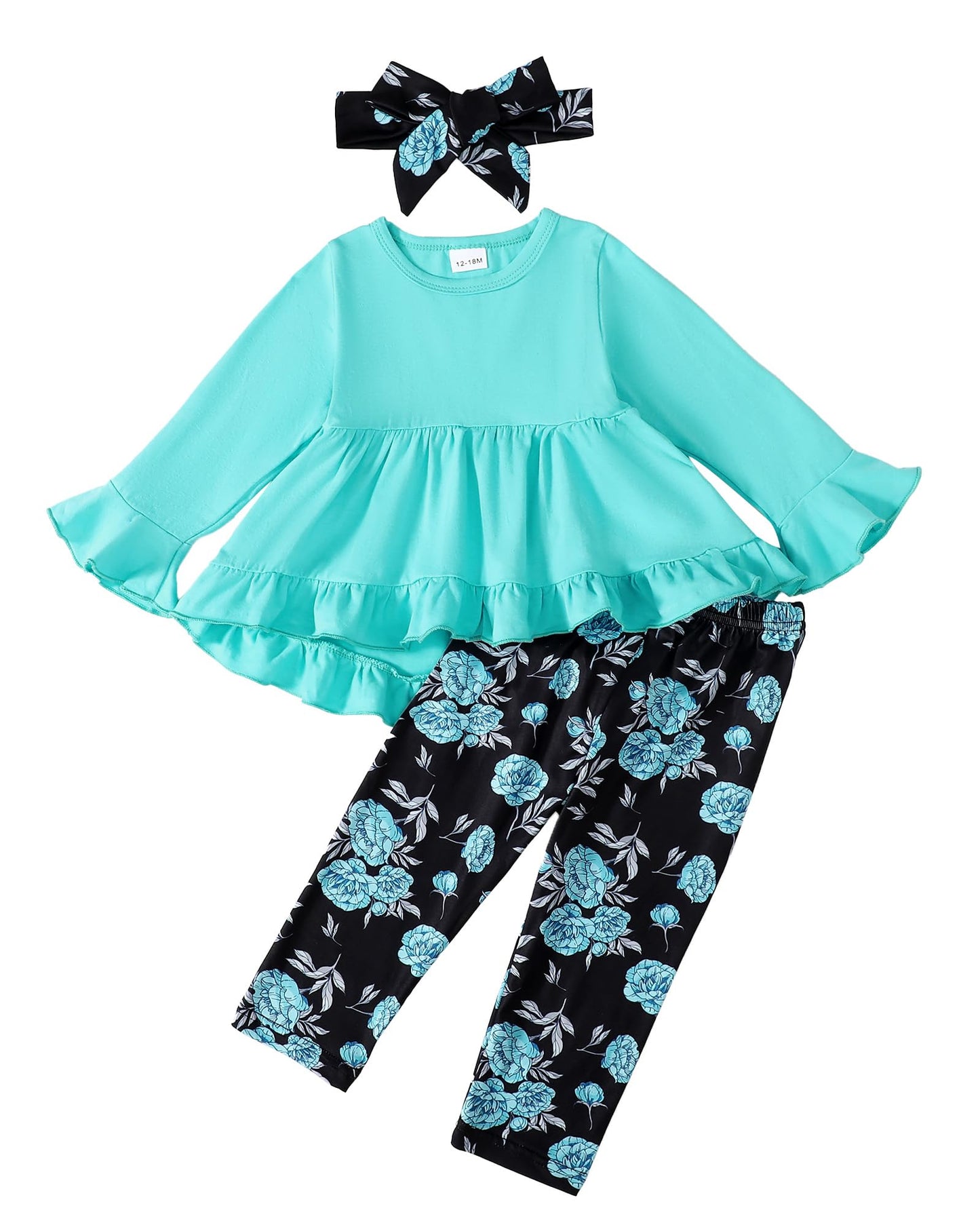 Kucnuzki Baby Girl Clothes Toddler Girl Outfit Ruffle Sleeve Shirt Floral Pant Set Fall Winter Clothing for Girl