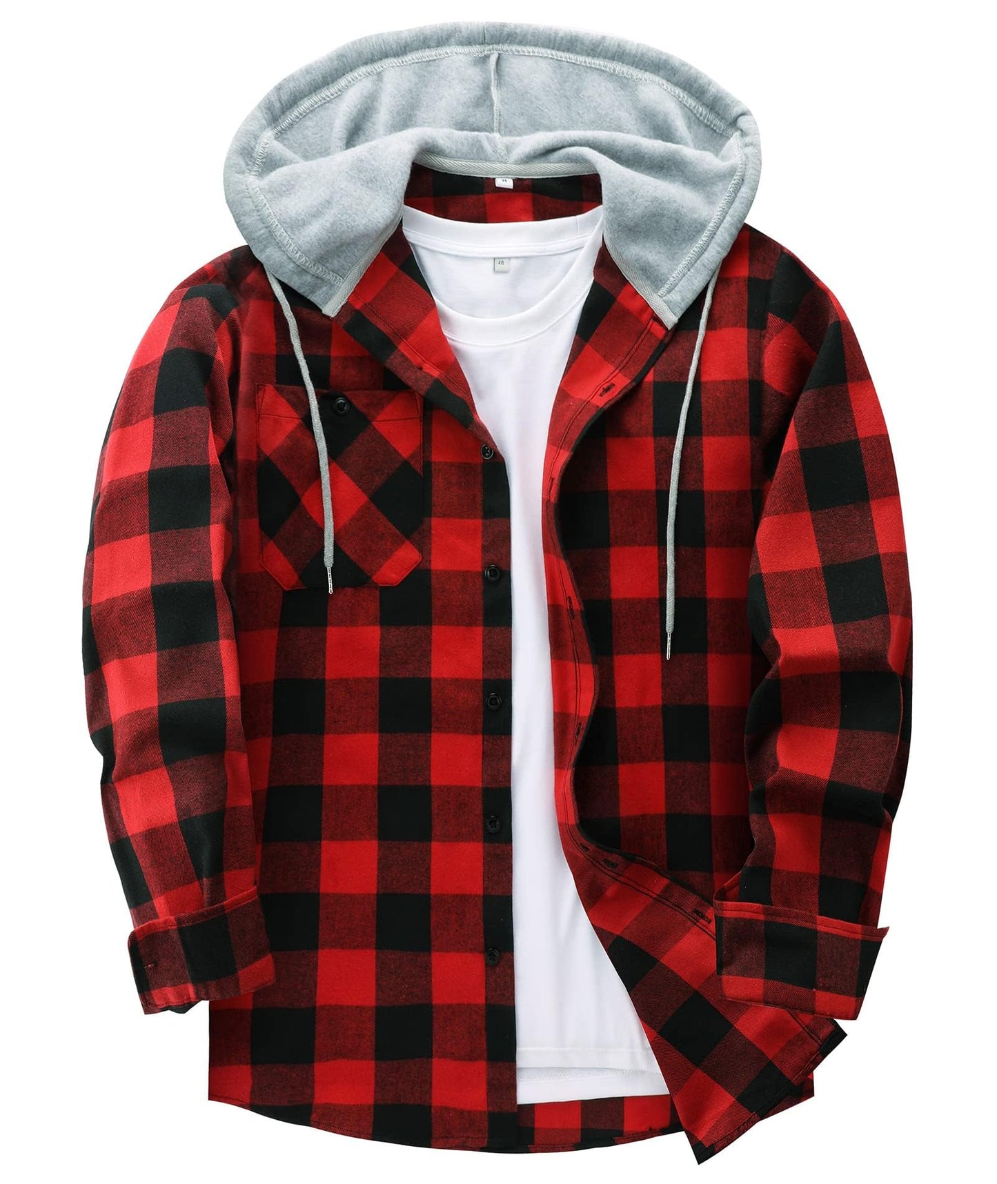 ZITY Men's Flannel Hoodie Shirts Casual Button Down Plaid Shirt Jackets for Men Long Sleeve Stylish Hooded with Pocket