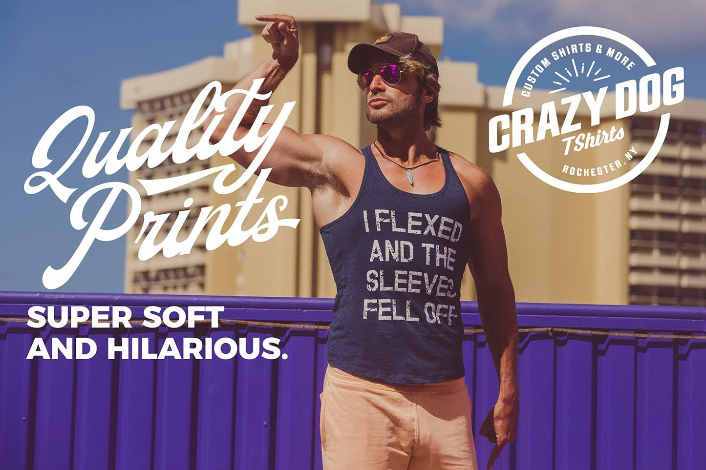 Crazy Dog Mens I Flexed and The Sleeves Fell Off Tank Top Funny Gym Workout Tee