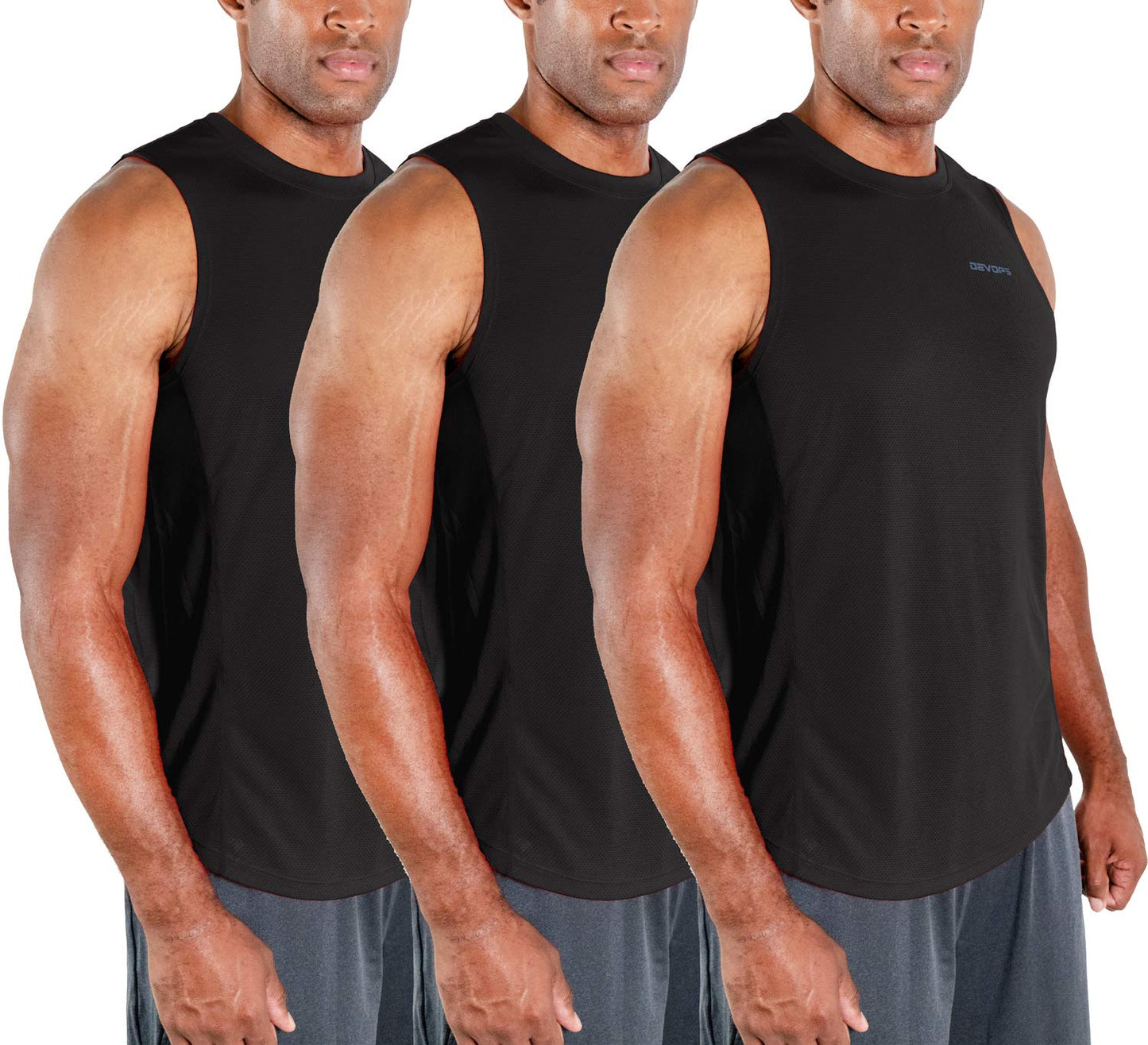 DEVOPS 3 Pack Men's Muscle Shirts Sleeveless Dry Fit Gym Workout Tank Top