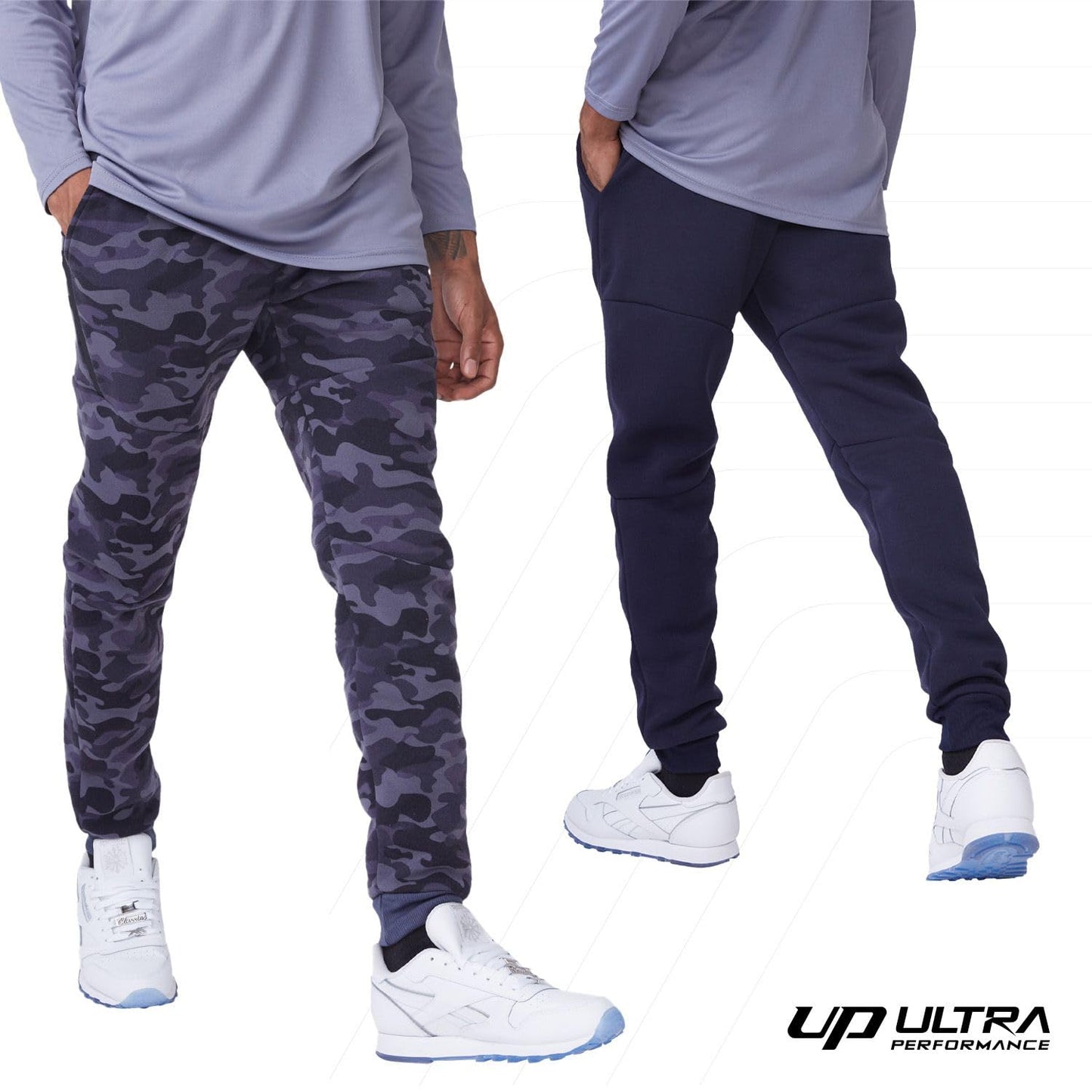 Ultra Performance 3 Pack Fleece Active Tech Joggers for Men, Mens Sweatpants with Zipper Pockets