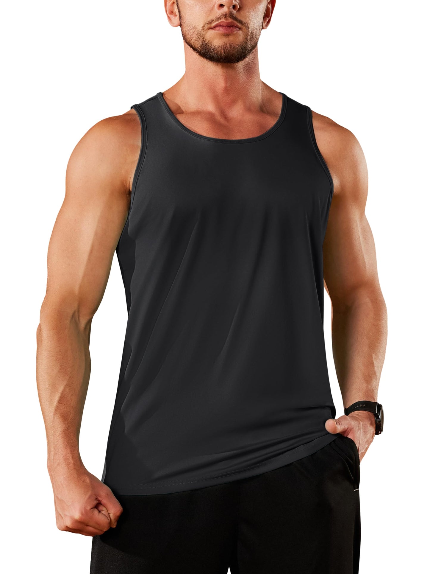 TACVASEN Men's Workout Tank Top Gym Muscle Athletic Summer Swim Sleeveless Shirts UPF 50+ Sun Beach Quick Dry