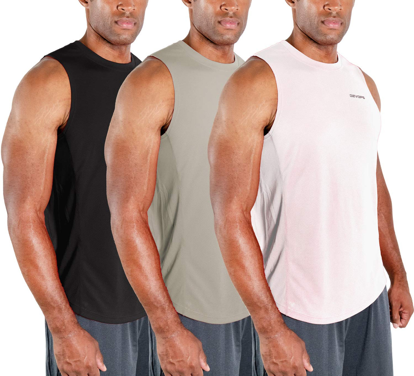 DEVOPS 3 Pack Men's Muscle Shirts Sleeveless Dry Fit Gym Workout Tank Top