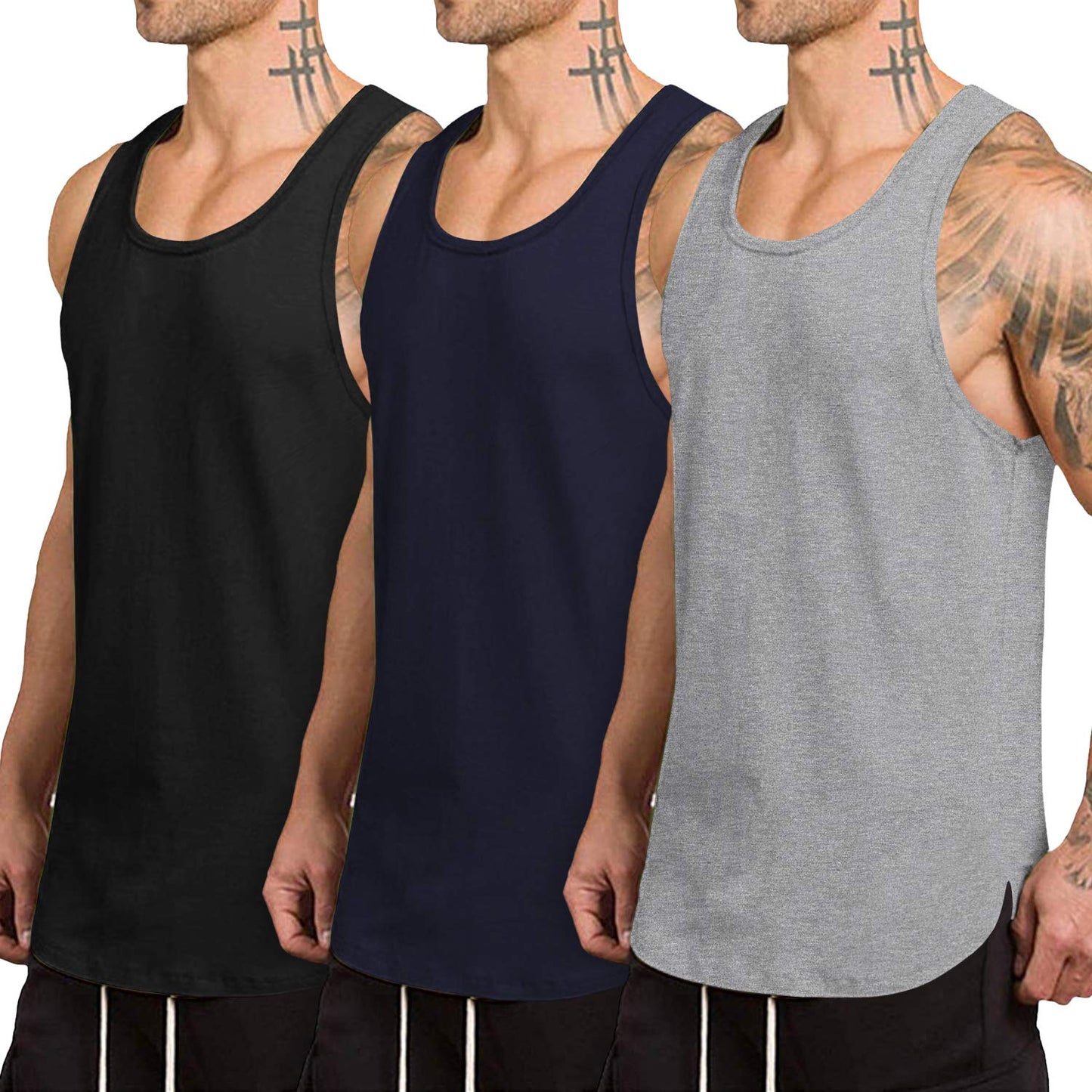 COOFANDY Men's 3 Pack Quick Dry Workout Tank Top Gym Muscle Tee Fitness Bodybuilding Sleeveless T Shirt