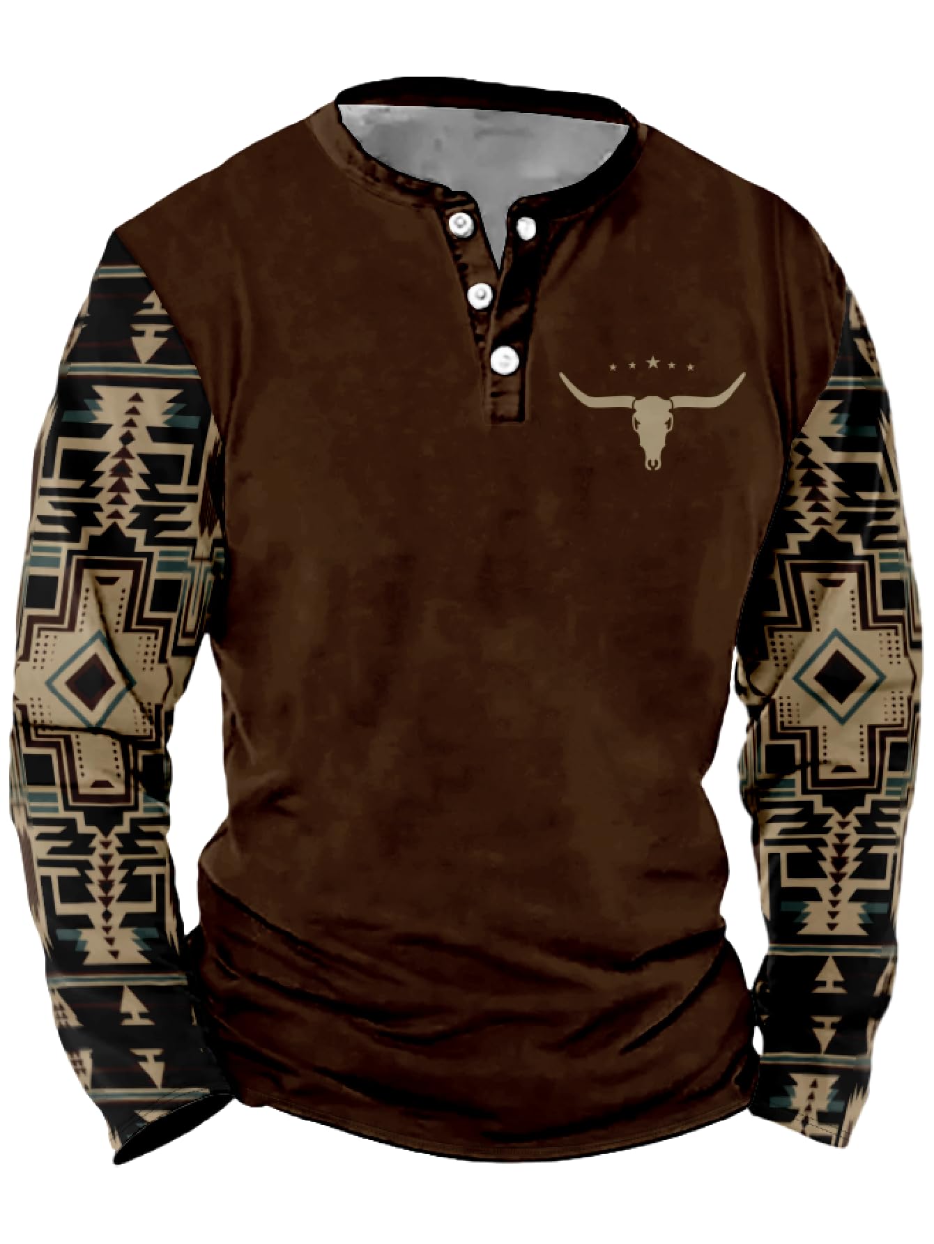 Mens Western Shirts Long Sleeve Aztec Button Down Henley Shirt Country Cowboy Slim Fit T Shirt Tee Tops for Men S-5XL