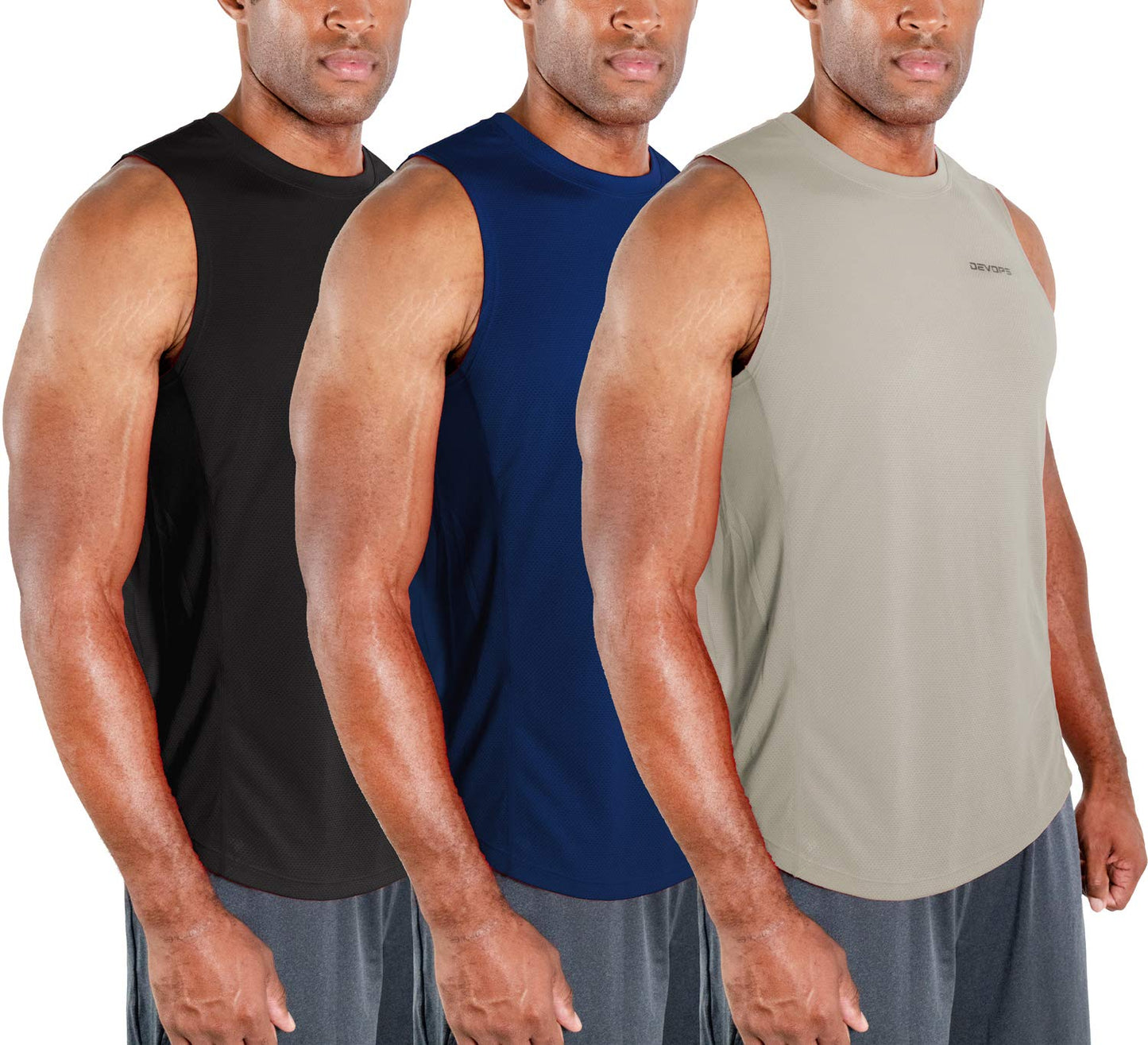 DEVOPS 3 Pack Men's Muscle Shirts Sleeveless Dry Fit Gym Workout Tank Top