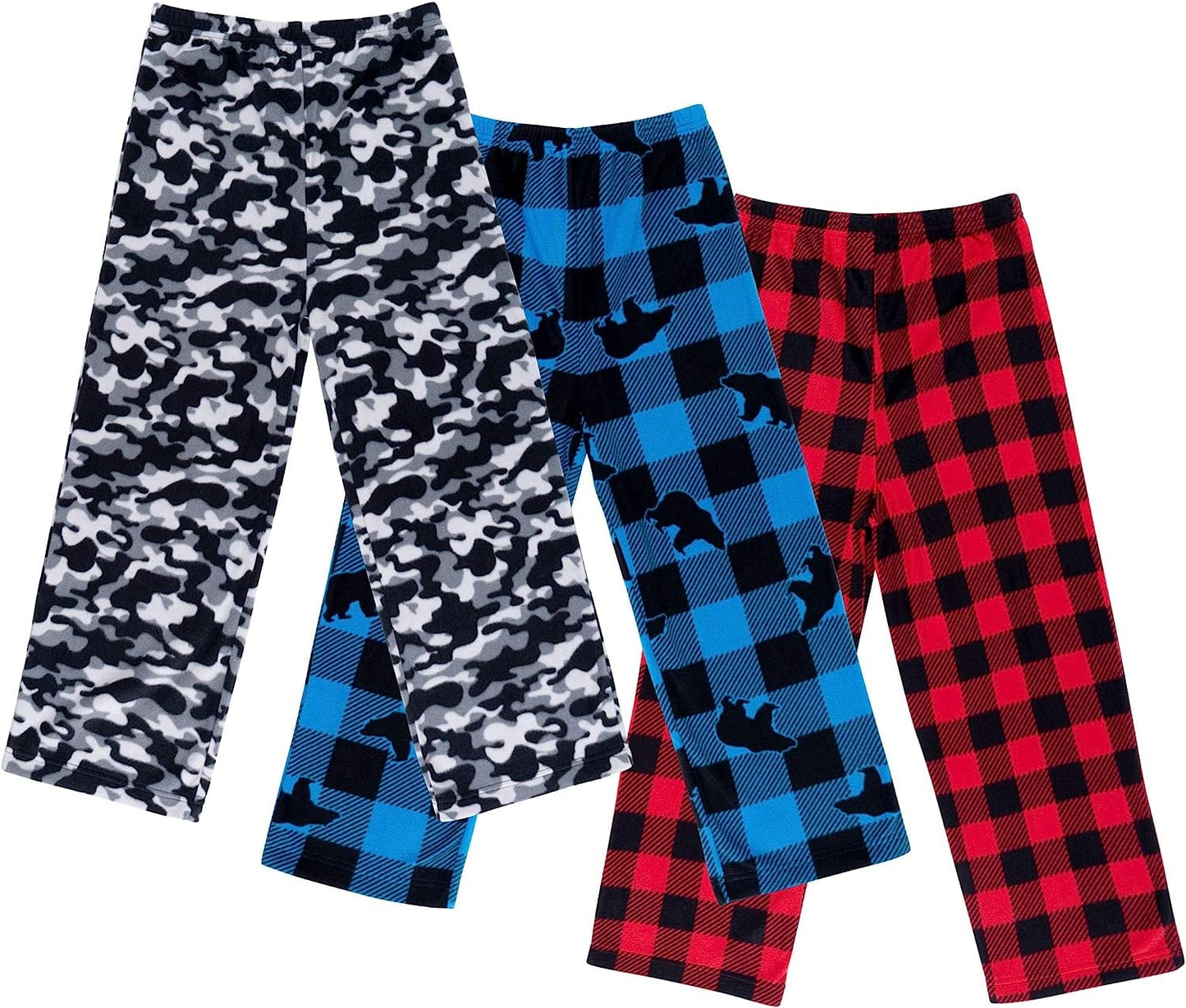 Mad Dog Concepts 3-Pack Boys Pajama Pants - Soft Micro Fleece PJ Bottoms for Kids, Printed Plaid Design - Boy's Sleepwear