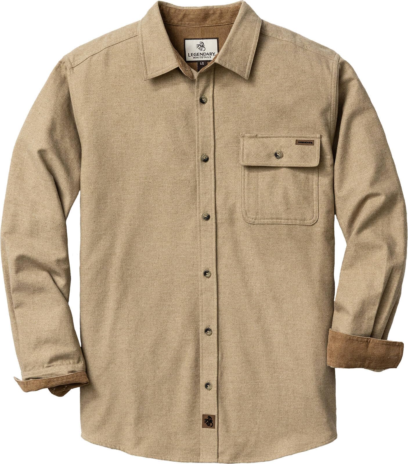 Legendary Whitetails Men's Buck Camp Flannel, Long Sleeve Plaid Button Down Casual Shirt, Corduroy Cuffs