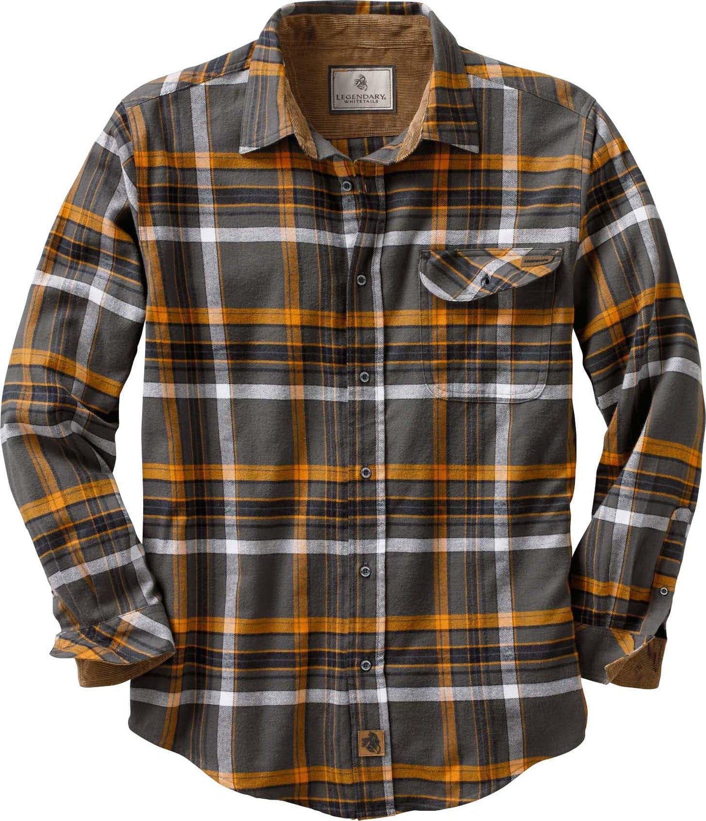 Legendary Whitetails Men's Buck Camp Flannel, Long Sleeve Plaid Button Down Casual Shirt, Corduroy Cuffs