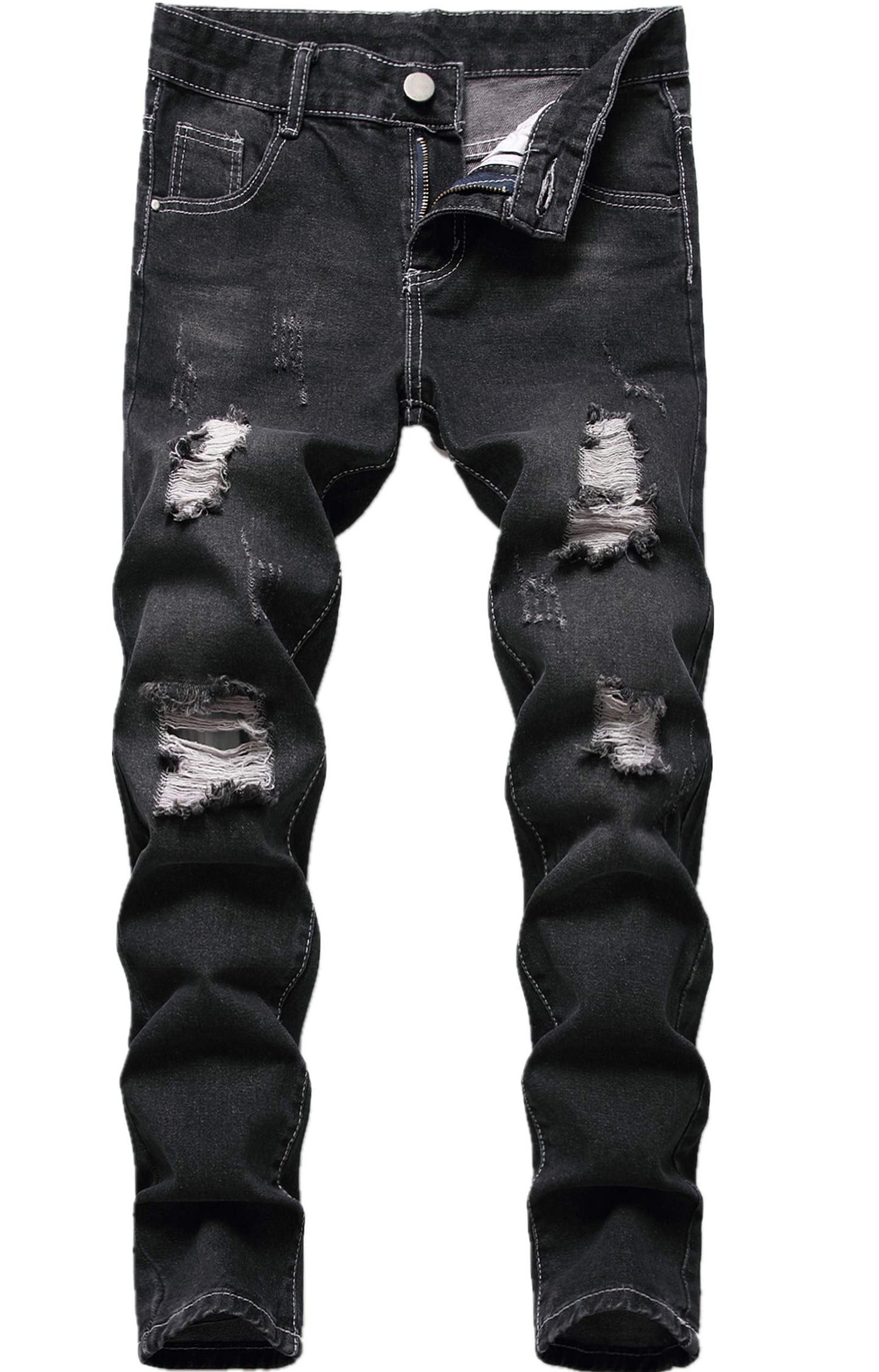 Boy's Skinny Fit Ripped Destroyed Distressed Stretch Slim Jeans Pants