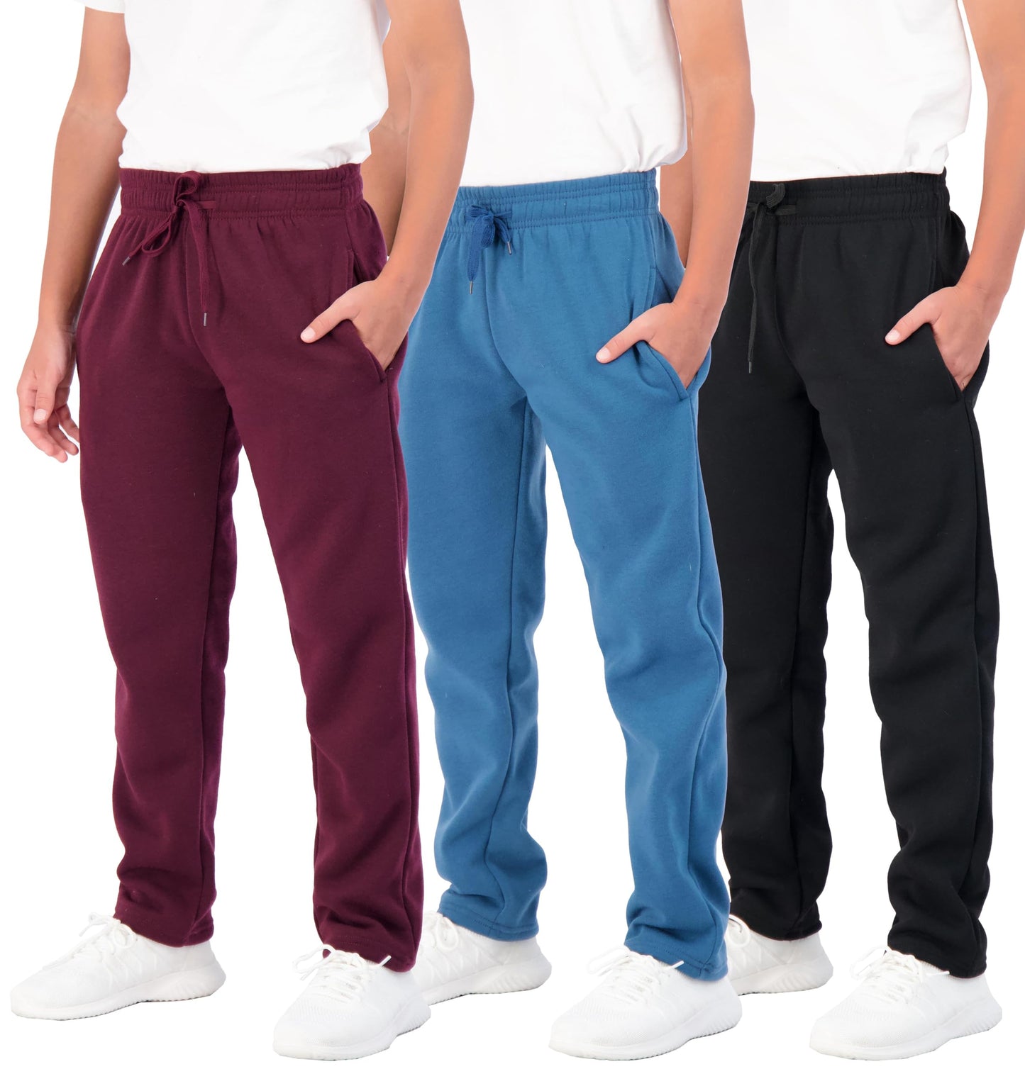 Real Essentials 3 Pack: Boys' Tech Fleece Open Bottom Sweatpants with Pockets