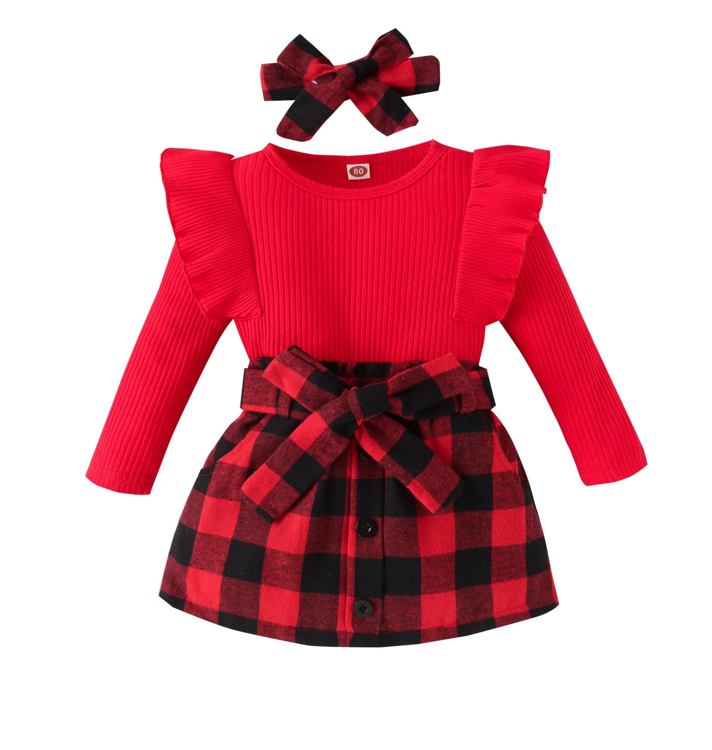 fhutpw Baby Toddler Girl Outfits Fall Winter Clothes Turtleneck Knitted Cotton Long Sleeves Tops & Button Mini Skirts Set