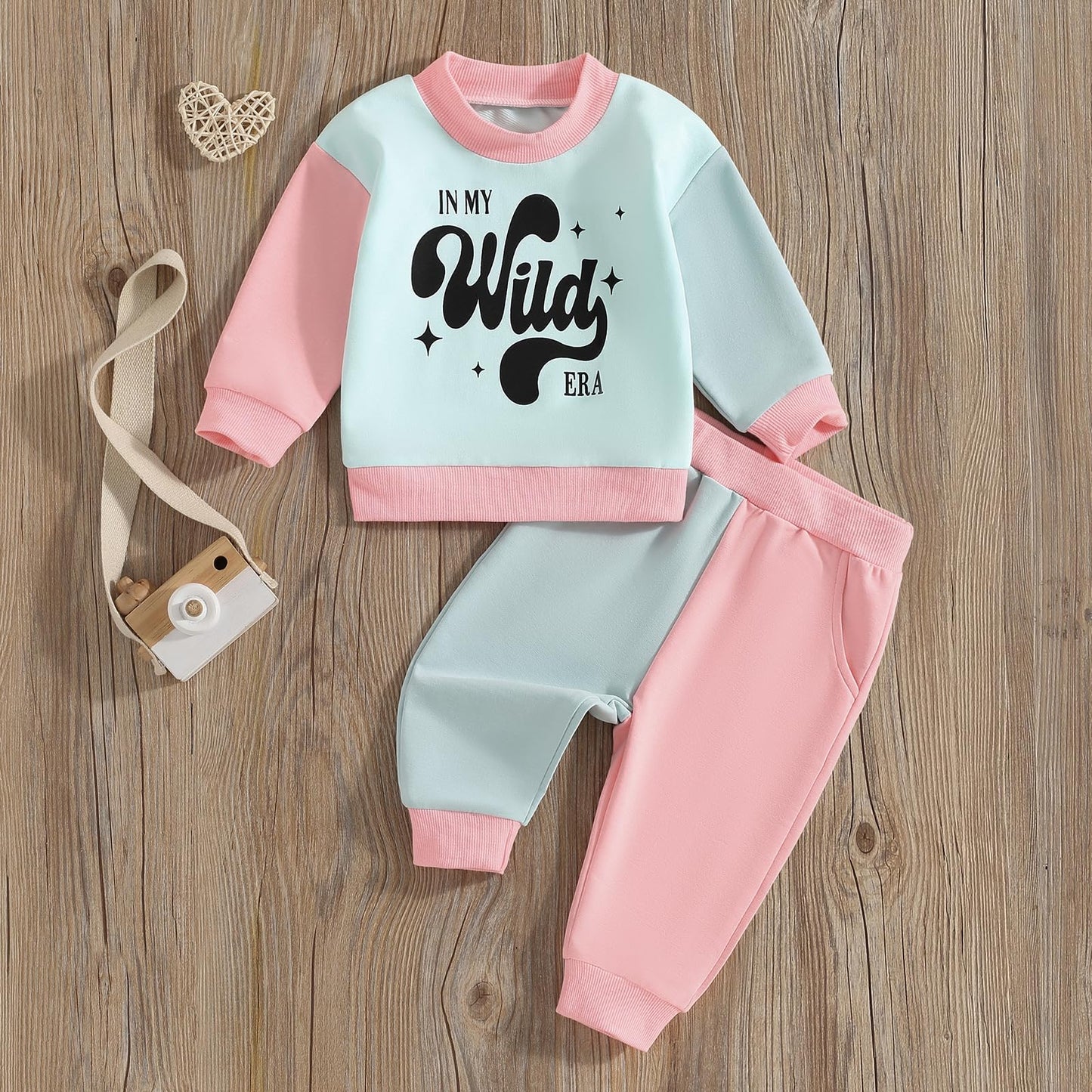 WZTYYDS Toddler Baby Girl Clothes 1T 2T 3T 4T 5T Fall Winter Outfits Contrast Color Long Sleeve Sweatshirt + Pants Sets