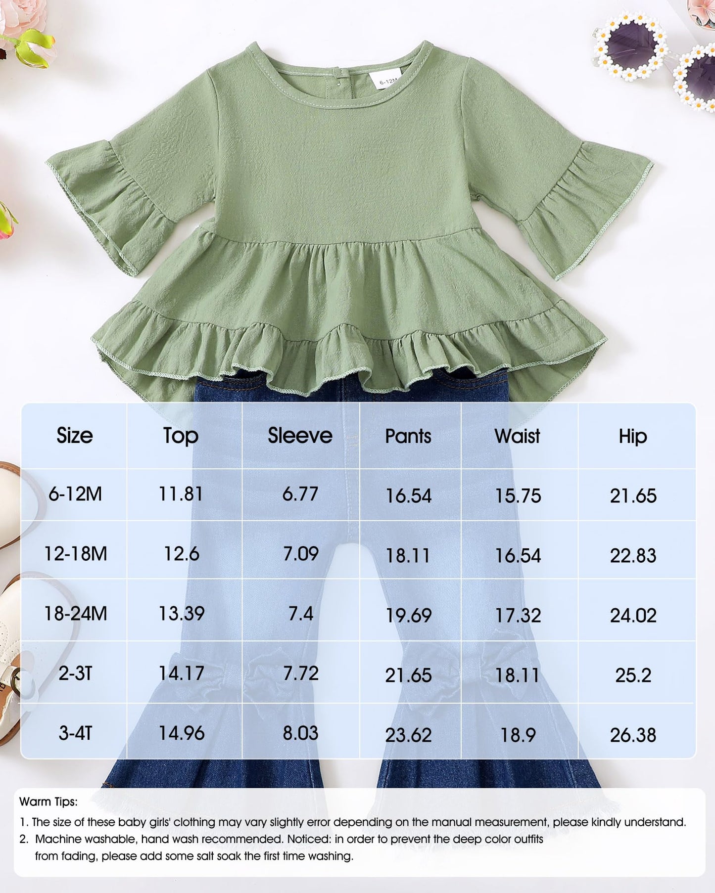 Kucnuzki Toddler Baby Girls Clothes Short Sleeve Shirt Top Flare Denim Jeans 2 Piece Outfits For Girls Cute Clothing Set