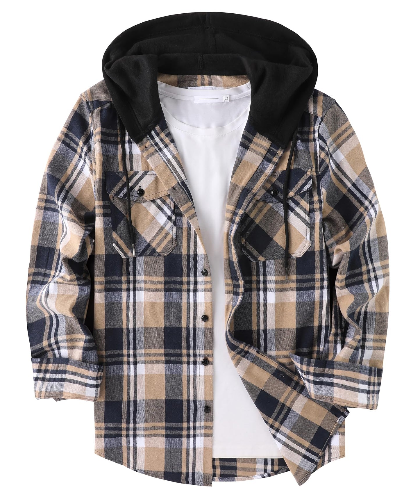 ZITY Men's Flannel Hoodie Shirts Casual Button Down Plaid Shirt Jackets for Men Long Sleeve Stylish Hooded with Pocket