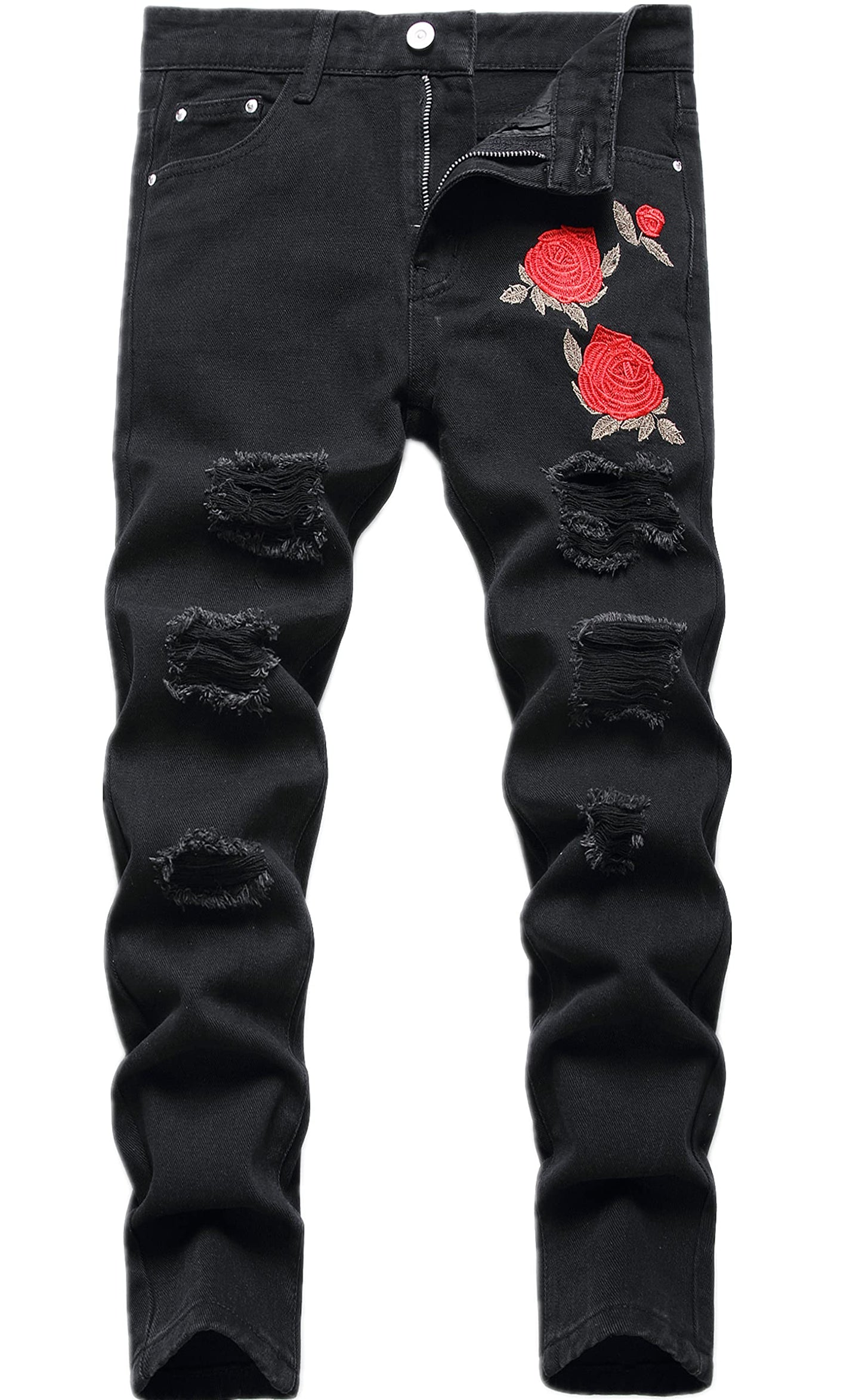 Boy's Skinny Fit Ripped Destroyed Distressed Stretch Slim Jeans Pants