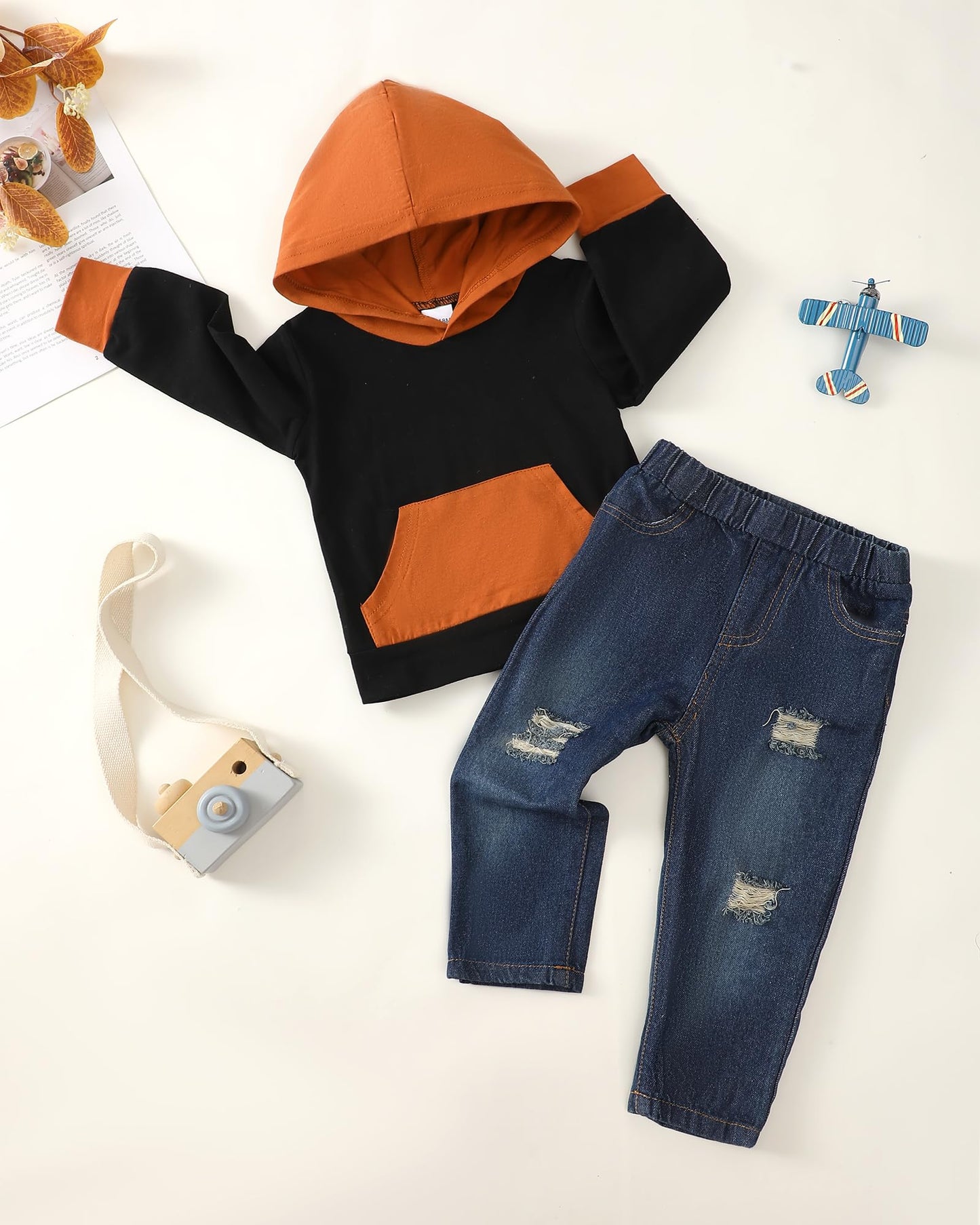 Toddler Boy Clothes Baby Boy Outfit Letter Prints Hoodies Top Ripped Jeans Cute Boys Clothing Set Fall Winter