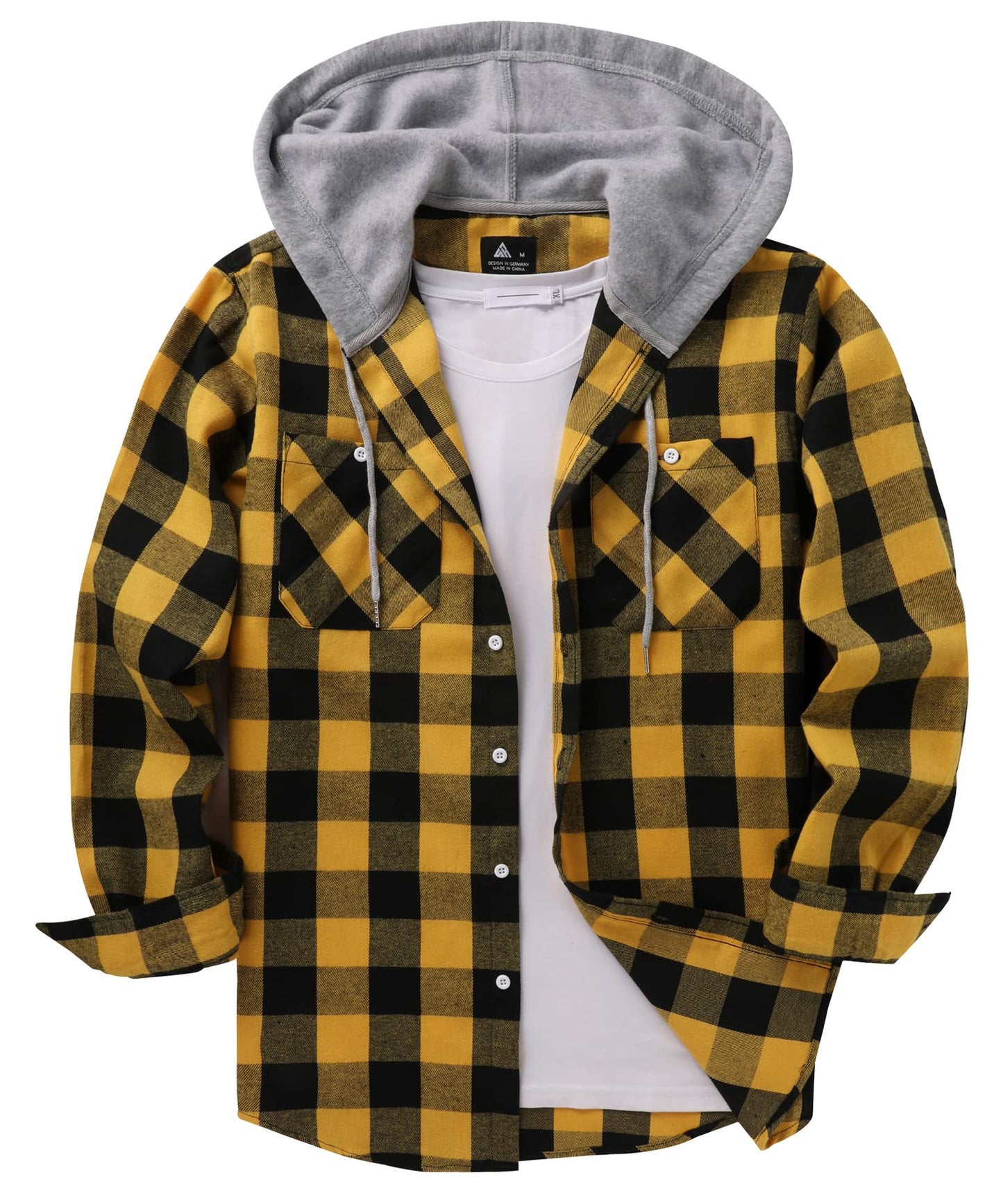 ZITY Men's Flannel Hoodie Shirts Casual Button Down Plaid Shirt Jackets for Men Long Sleeve Stylish Hooded with Pocket