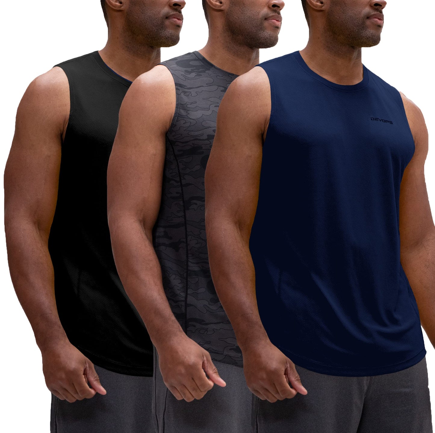 DEVOPS 3 Pack Men's Muscle Shirts Sleeveless Dry Fit Gym Workout Tank Top