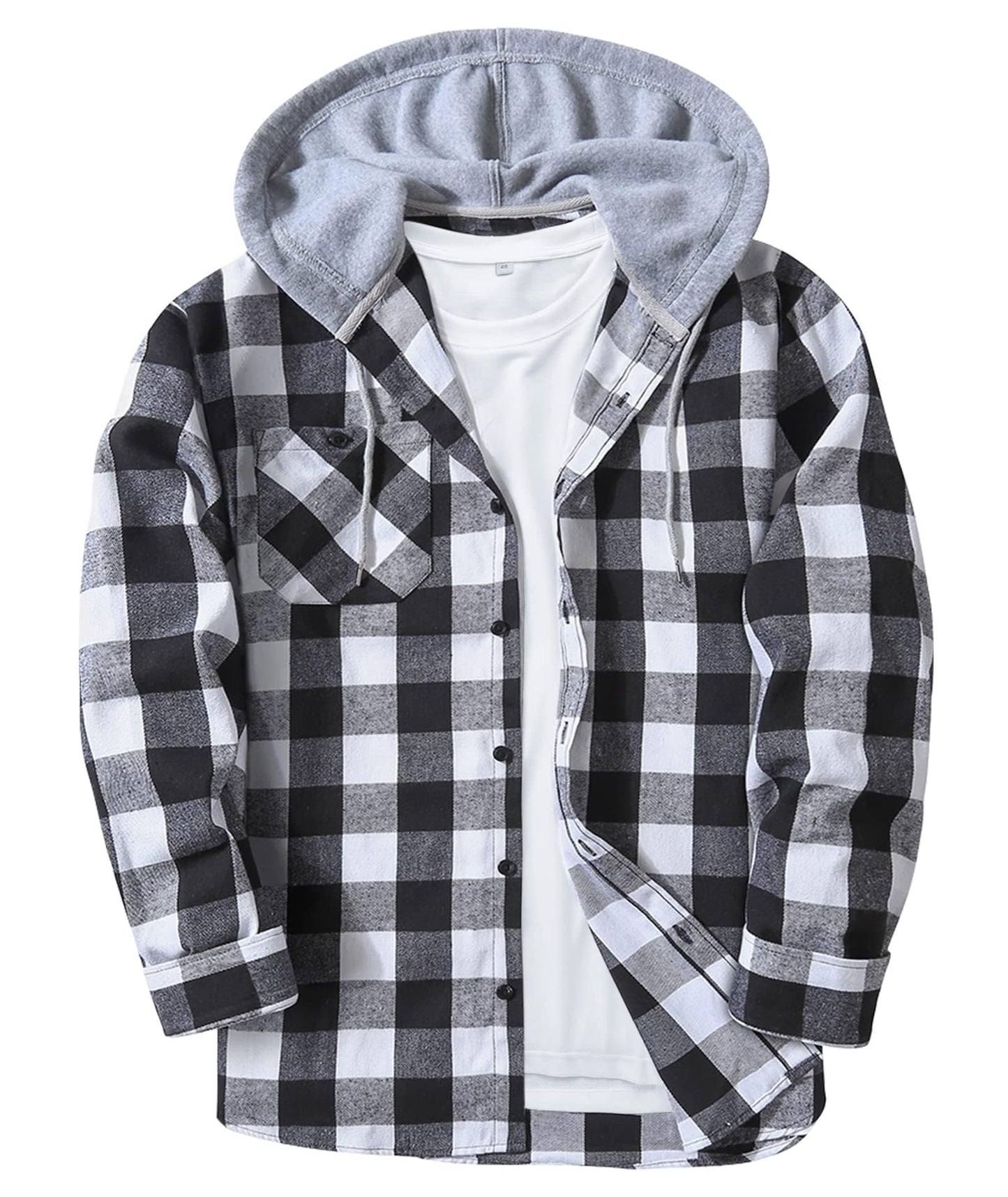 ZITY Men's Flannel Hoodie Shirts Casual Button Down Plaid Shirt Jackets for Men Long Sleeve Stylish Hooded with Pocket