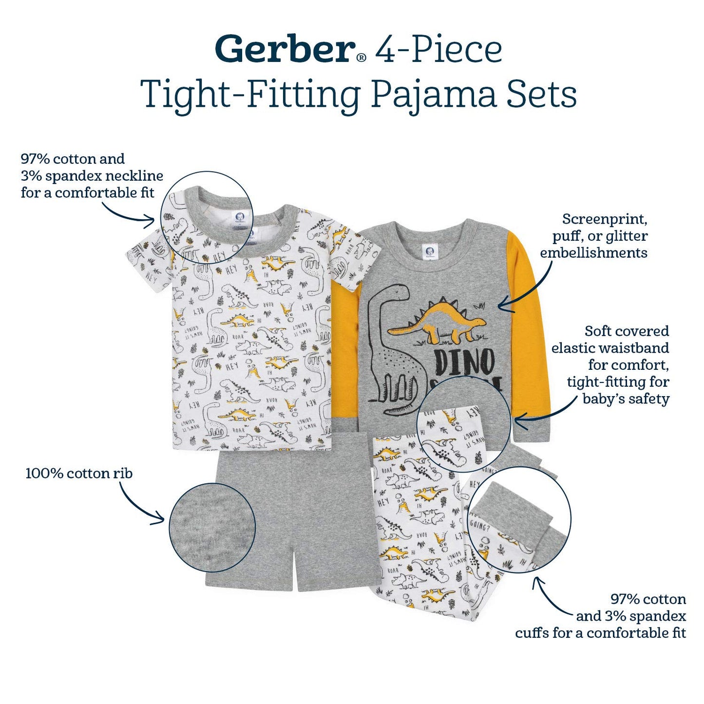 Gerber Baby Boys' Toddler Snug Fit 4-Piece Pajama Set