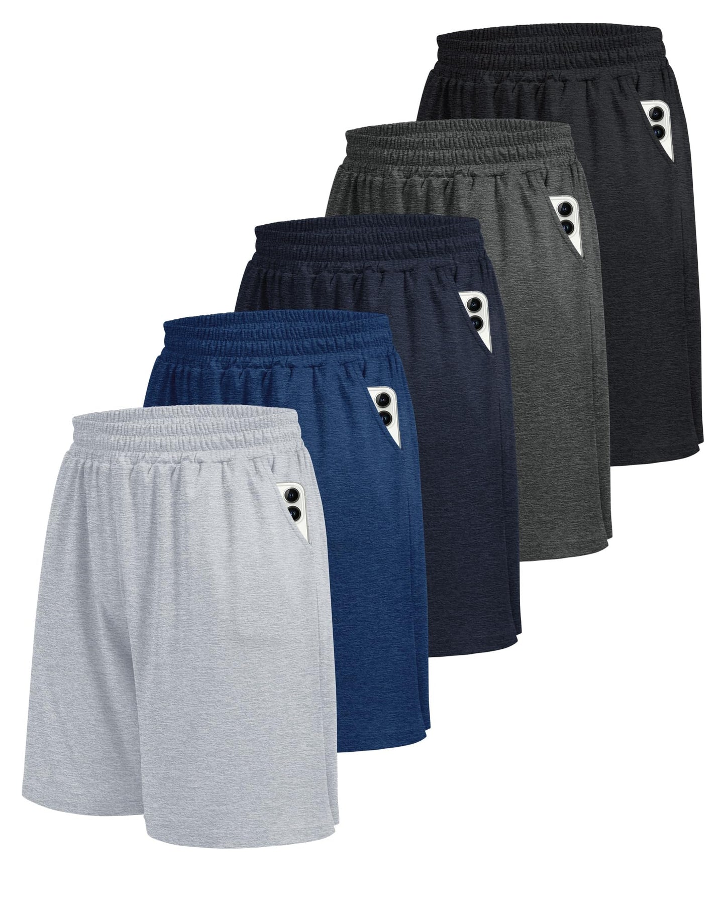 5 Pack Athletic Gym Mens Shorts - Workout Black Quick Dry Basketball Shorts with Pockets for Running Casual Activewear