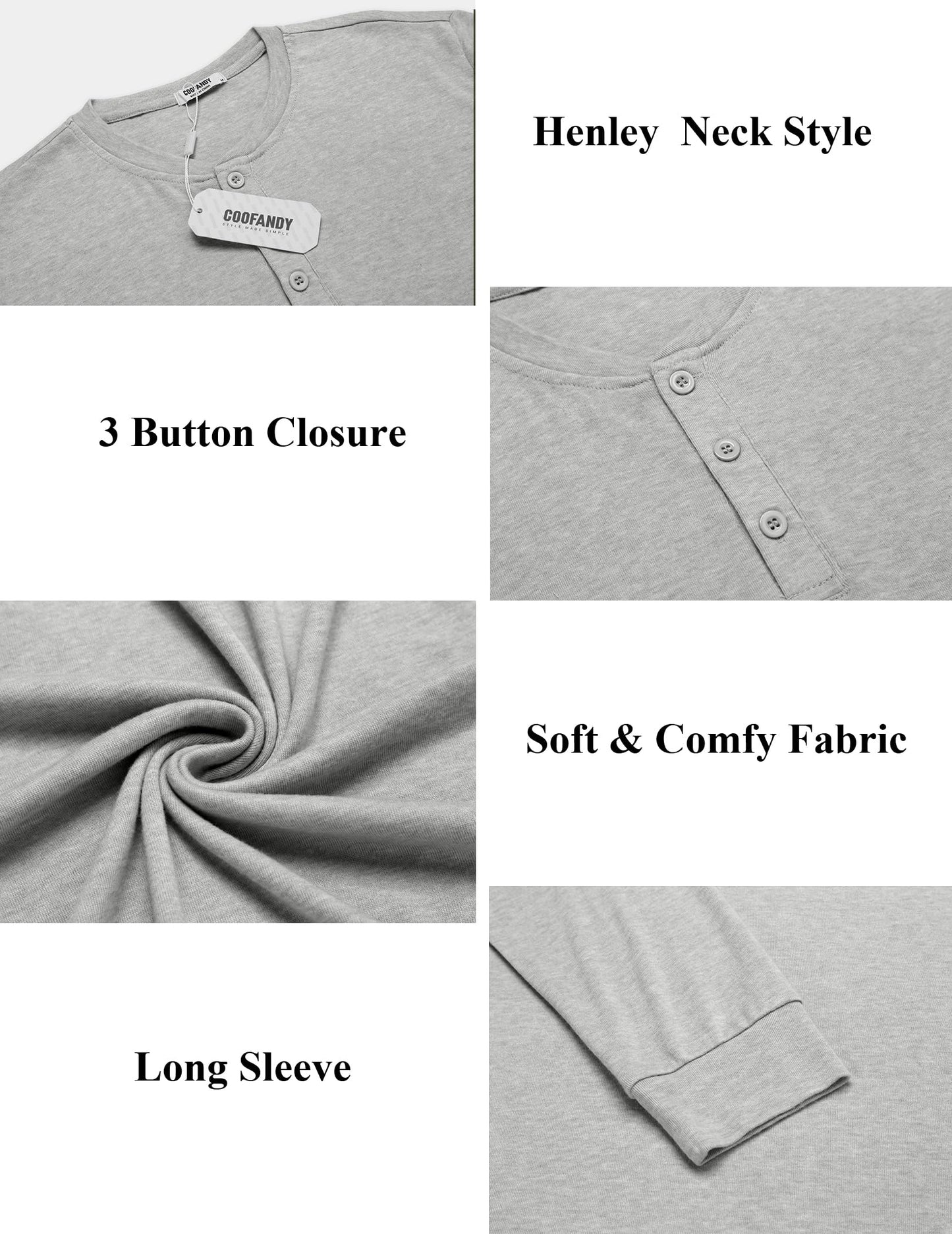 COOFANDY Men's Henley Shirts Long Sleeve Button T-Shirt Lightweight Fashion Casual Pullover Shirt