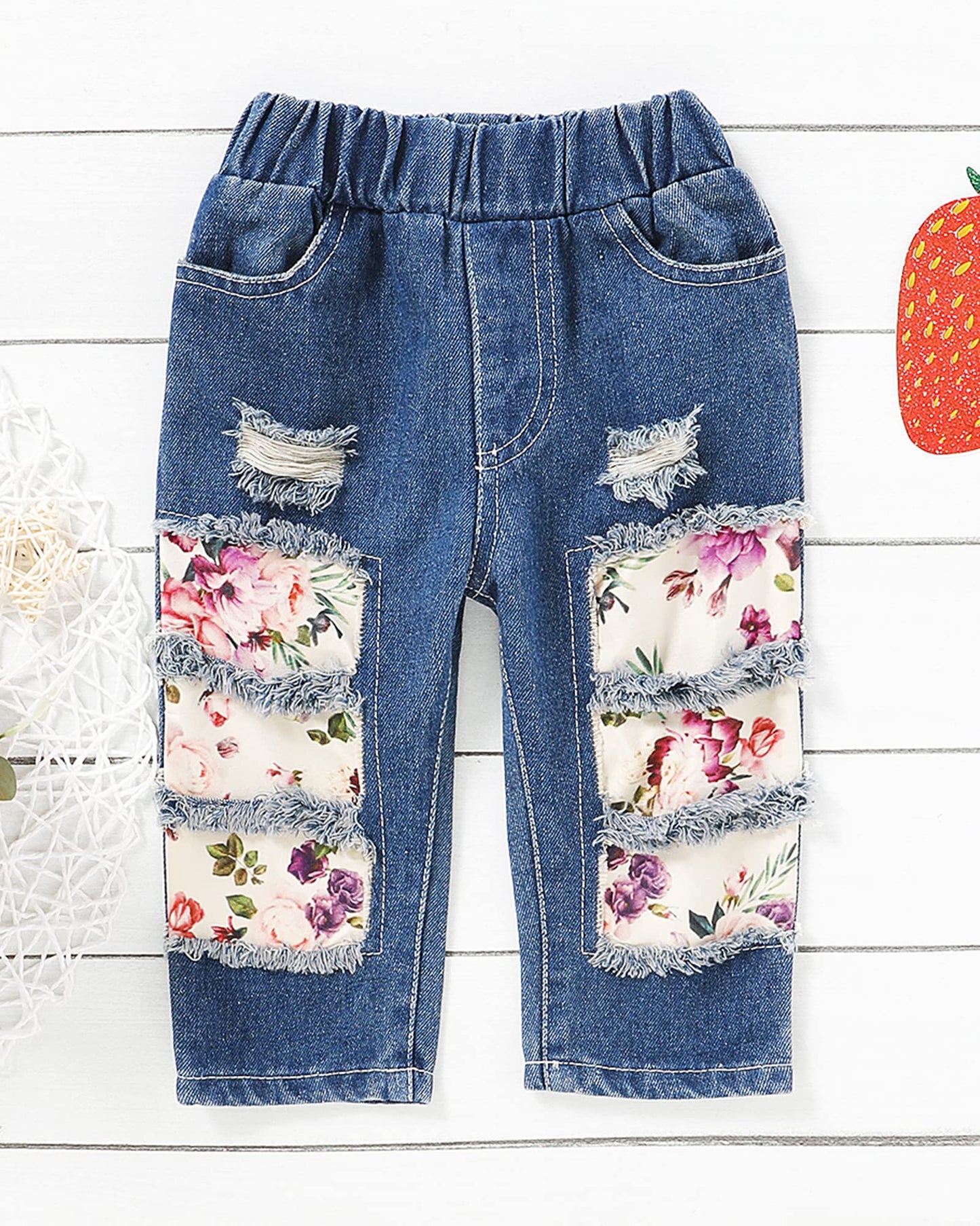 NZRVAWS Baby Girl Clothes Toddler Outfit Infant Shirt Denim Ripped Jeans Pant Set Cothing 6 12 18 24 Months 2 3 4T