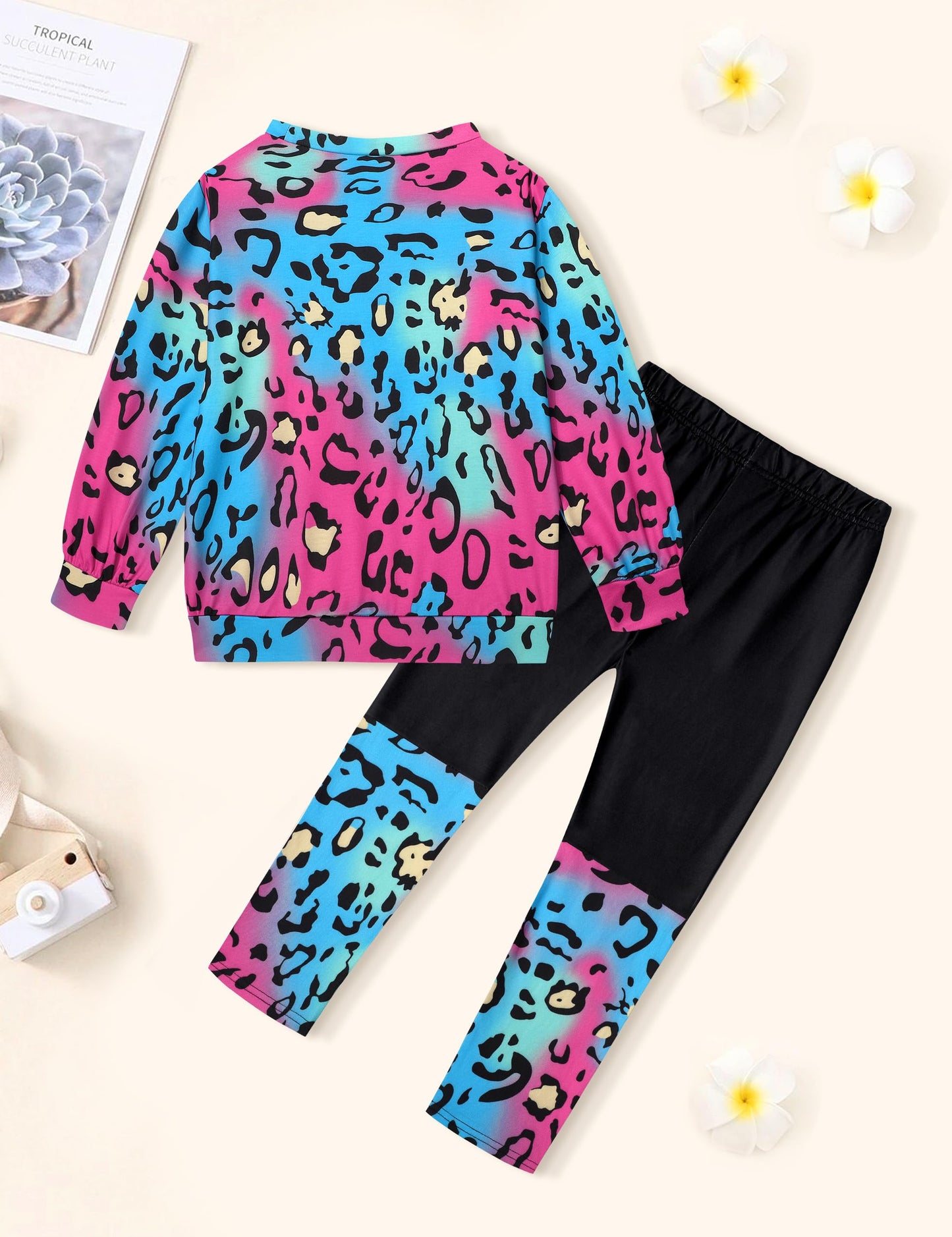 DONWEN Toddler Girl Clothes,Tie Dye Sweatsuit 2 Piece Girls Outfits Graphic Pullover Top Pants Girls Fall Winter Outfit