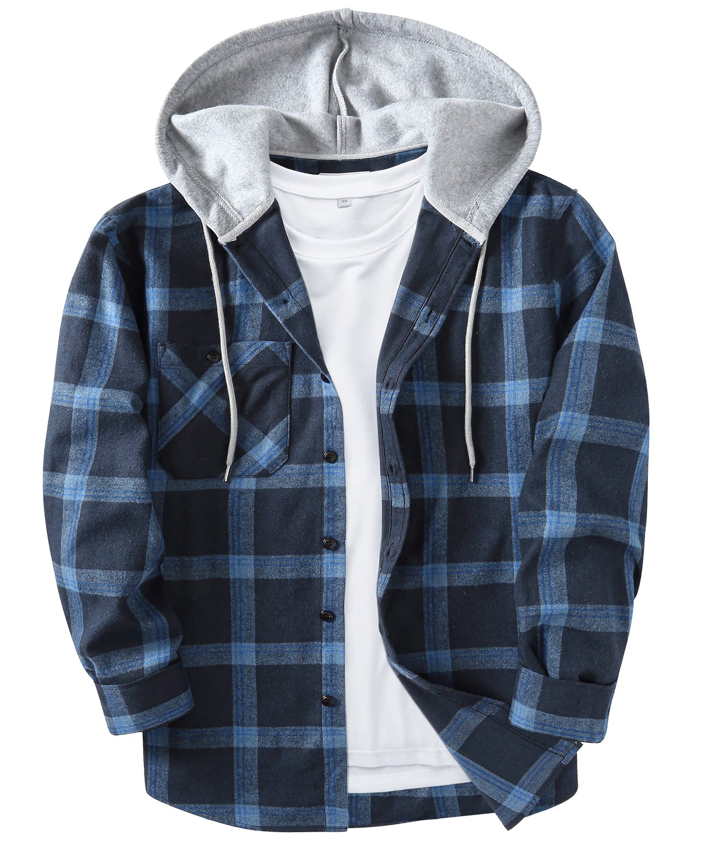 ZITY Men's Flannel Hoodie Shirts Casual Button Down Plaid Shirt Jackets for Men Long Sleeve Stylish Hooded with Pocket