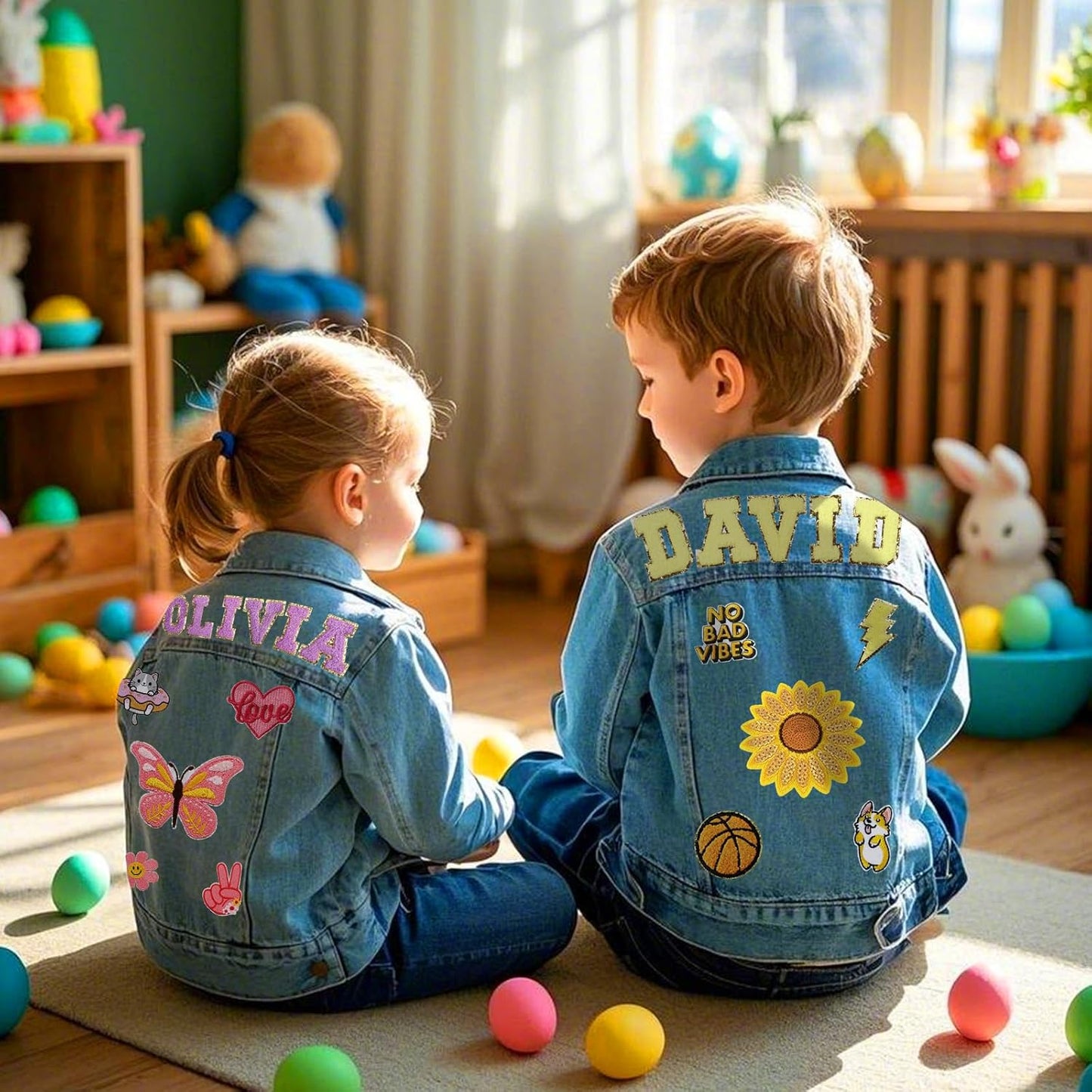 Personalized Kids Denim Jacket with Names, Custom Long Sleeve Denim Jacket for Girls Toddlers, Spring & Fall Jackets, Custom Girls Jean Jackets Clothes, 1-8 Year Old Girl Boy Birthday Easter Gifts