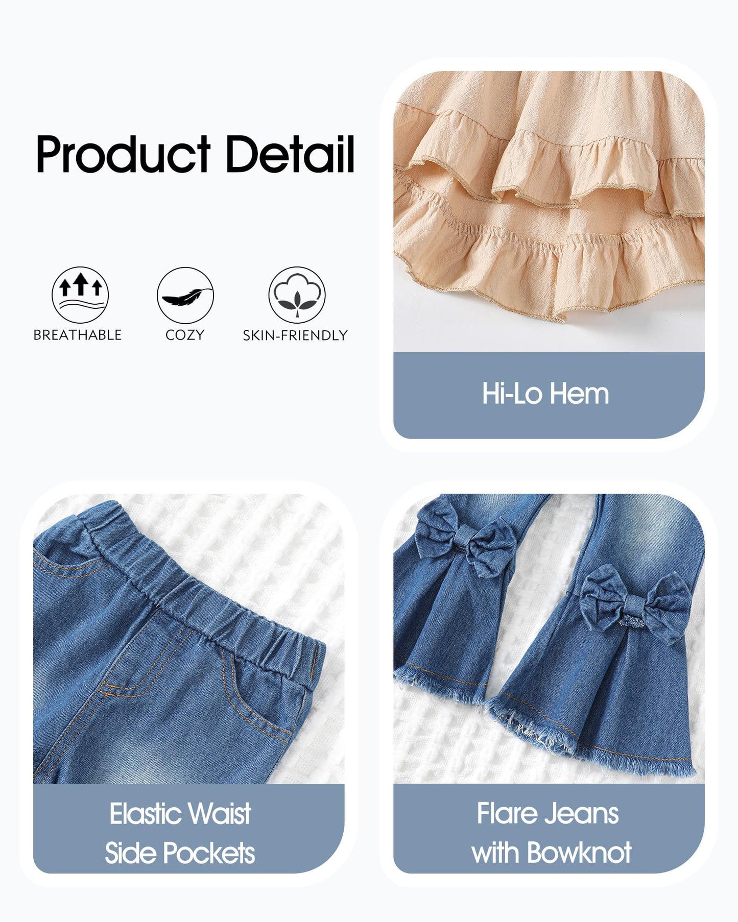 Kucnuzki Toddler Baby Girls Clothes Short Sleeve Shirt Top Flare Denim Jeans 2 Piece Outfits For Girls Cute Clothing Set