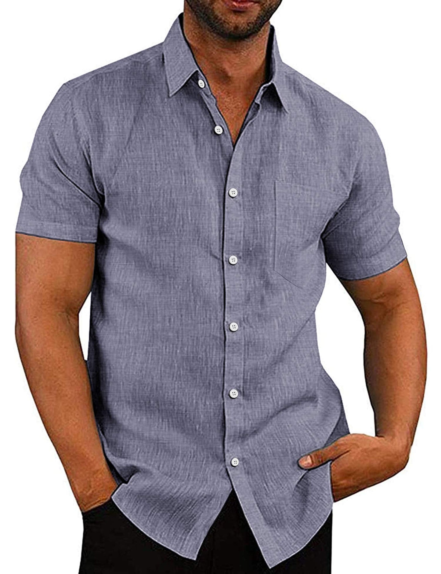 COOFANDY Men's Casual Button Down Shirts Short Sleeve Linen Shirts Summer Beach Dress Shirt